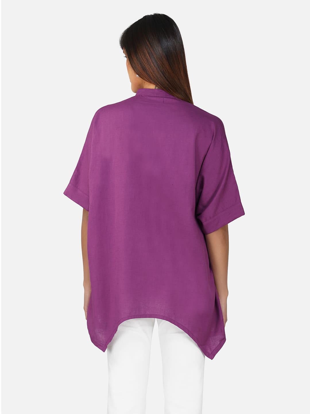 Purple V-Neck Cotton Slub Kaftan Top