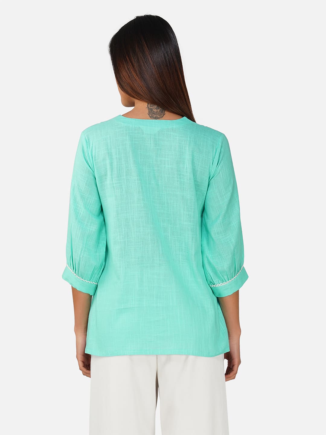 Sky Blue V-Neck Cotton Slub Top