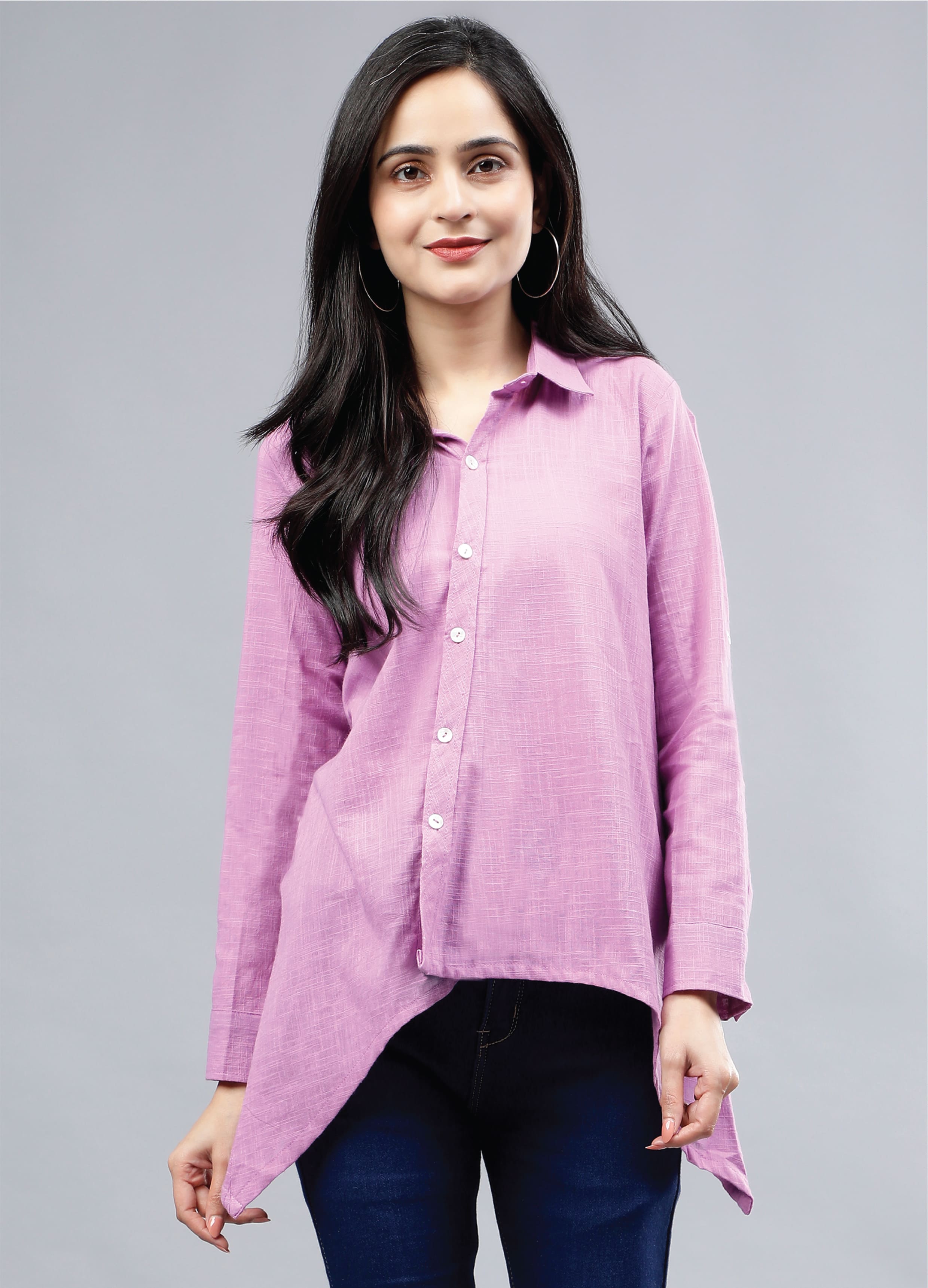 Stylized Placket Collar Top Purple
