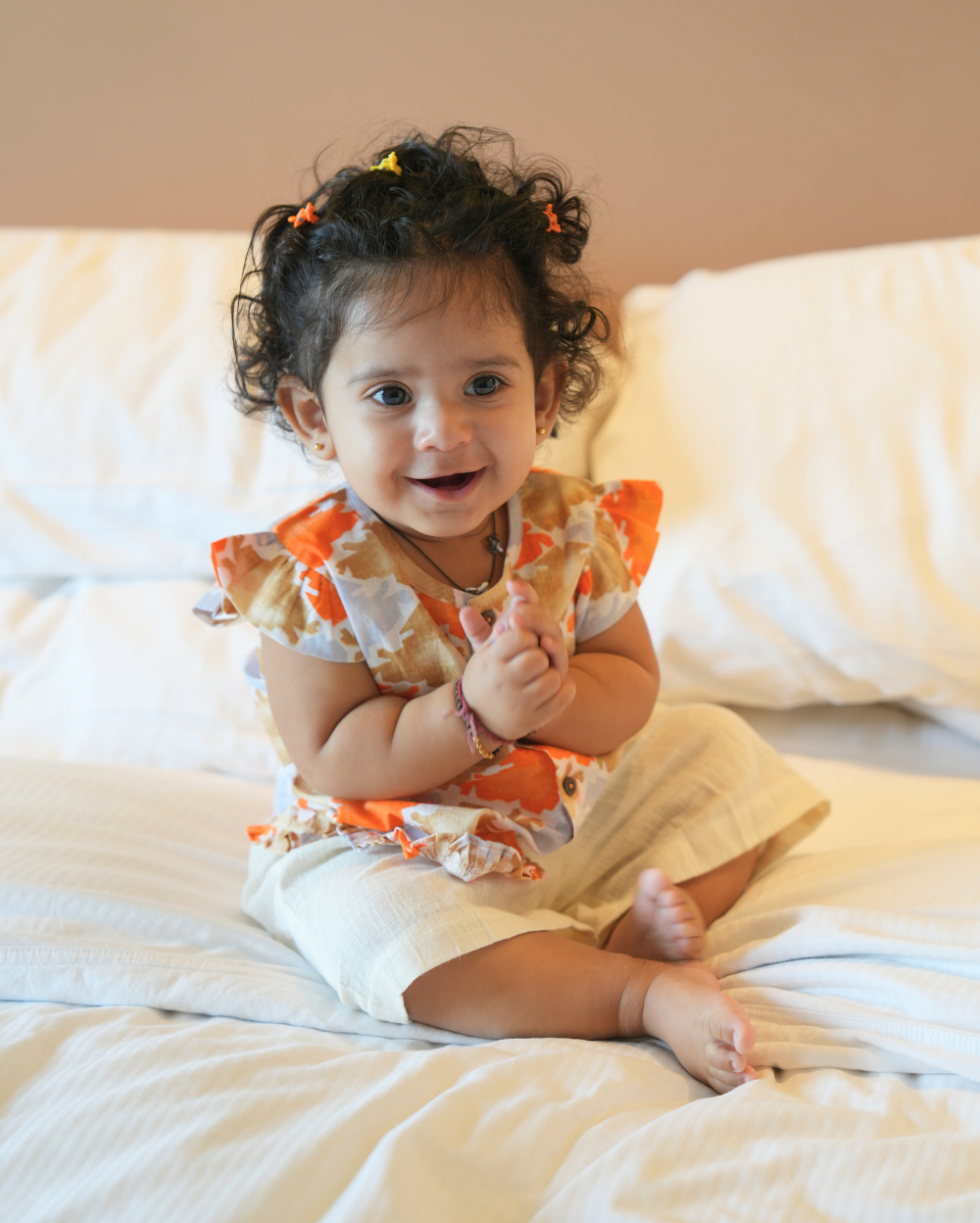 Abstract printed top & white shorts Baby Set