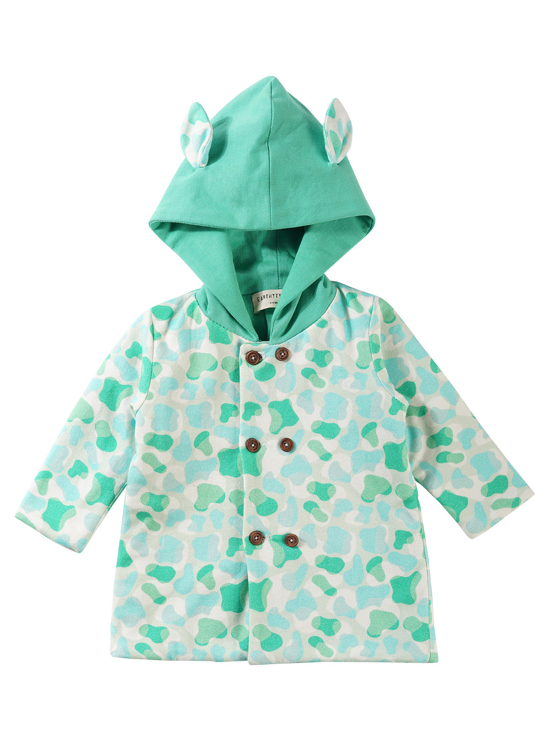 Fleece Hooded Jacket - Green Camo Print
