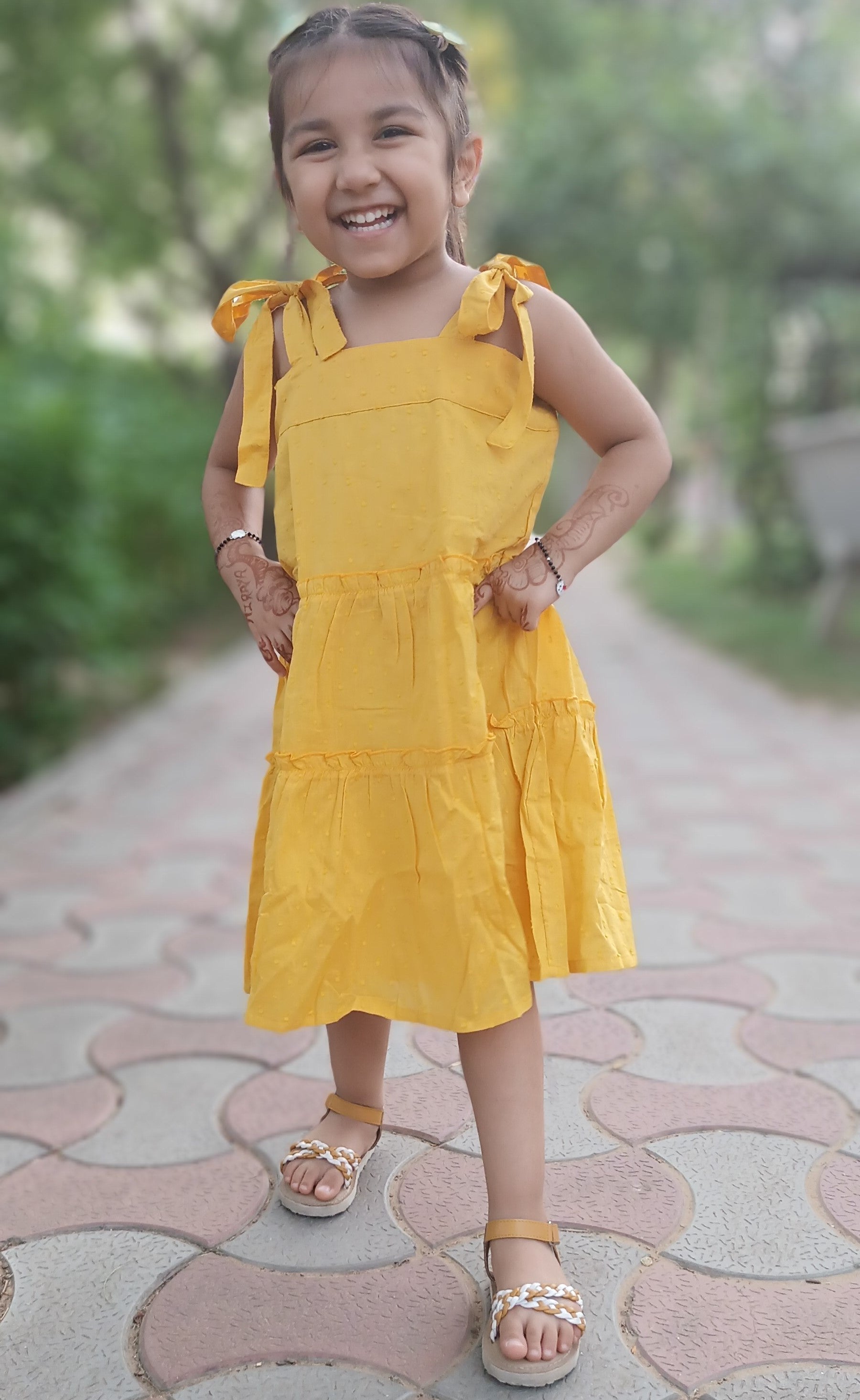 Marigold Tie-Up Tier Dress for Girls