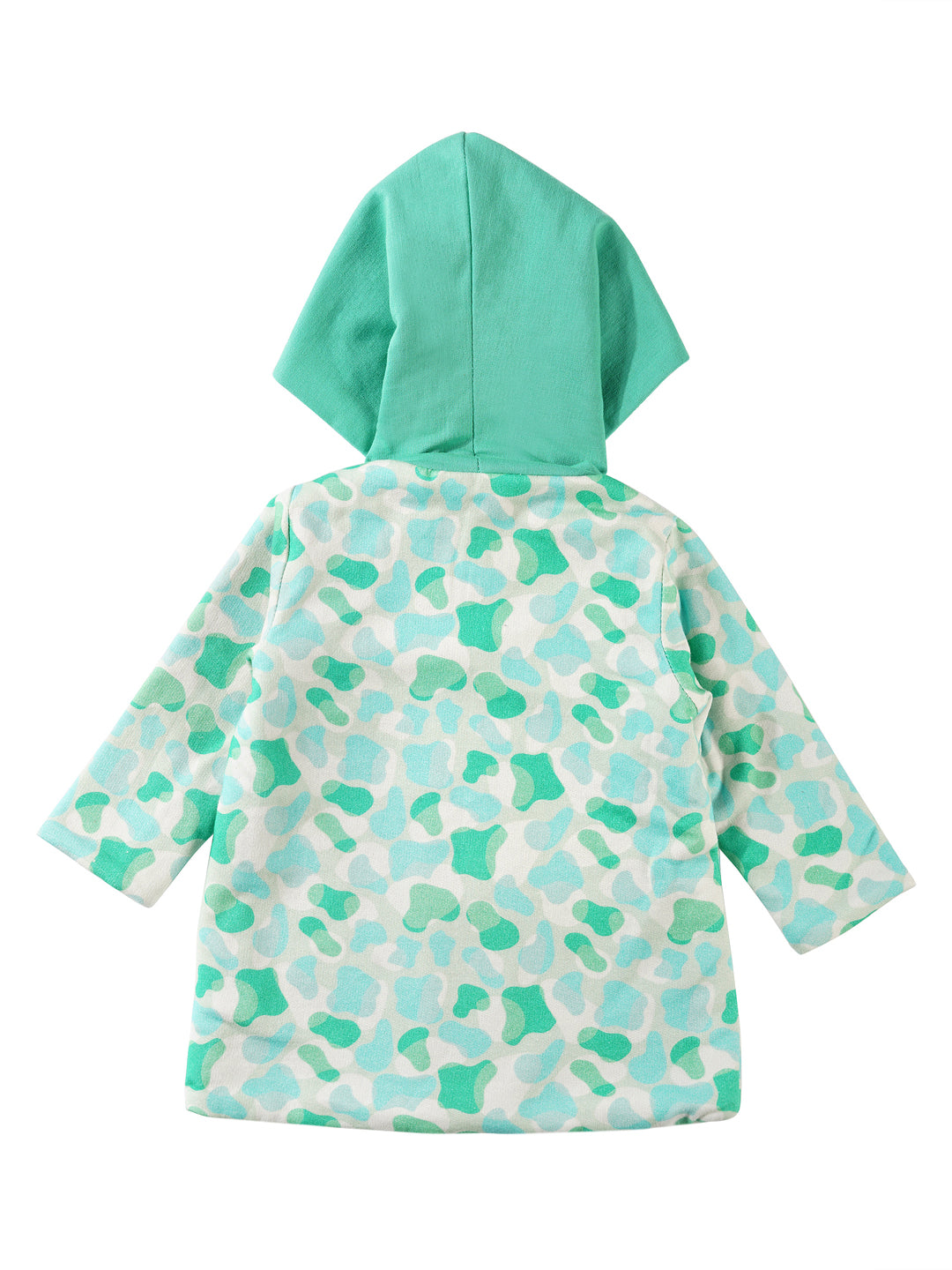 Fleece Hooded Jacket - Green Camo Print