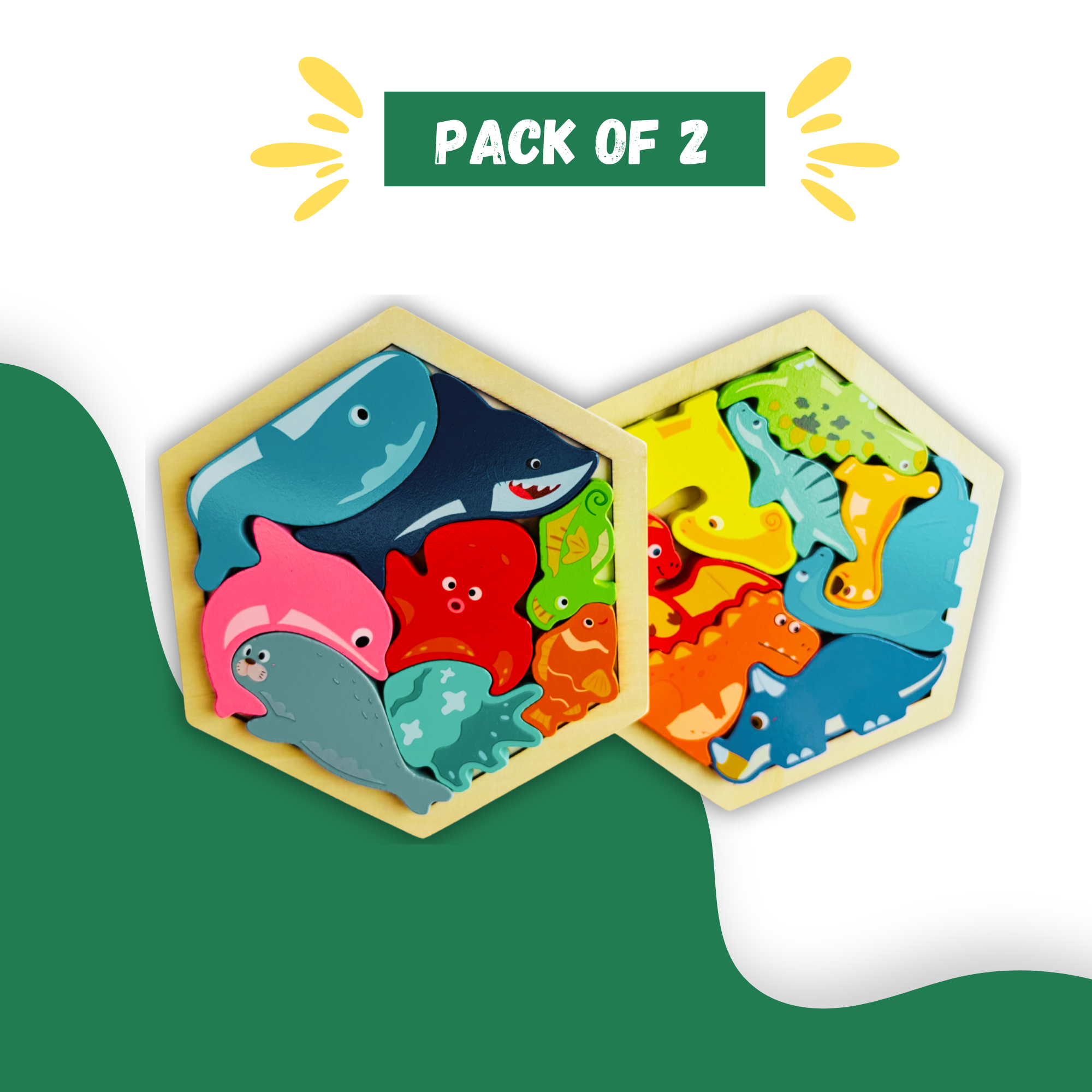 Hexagon Wooden Puzzle|Pack of 2|