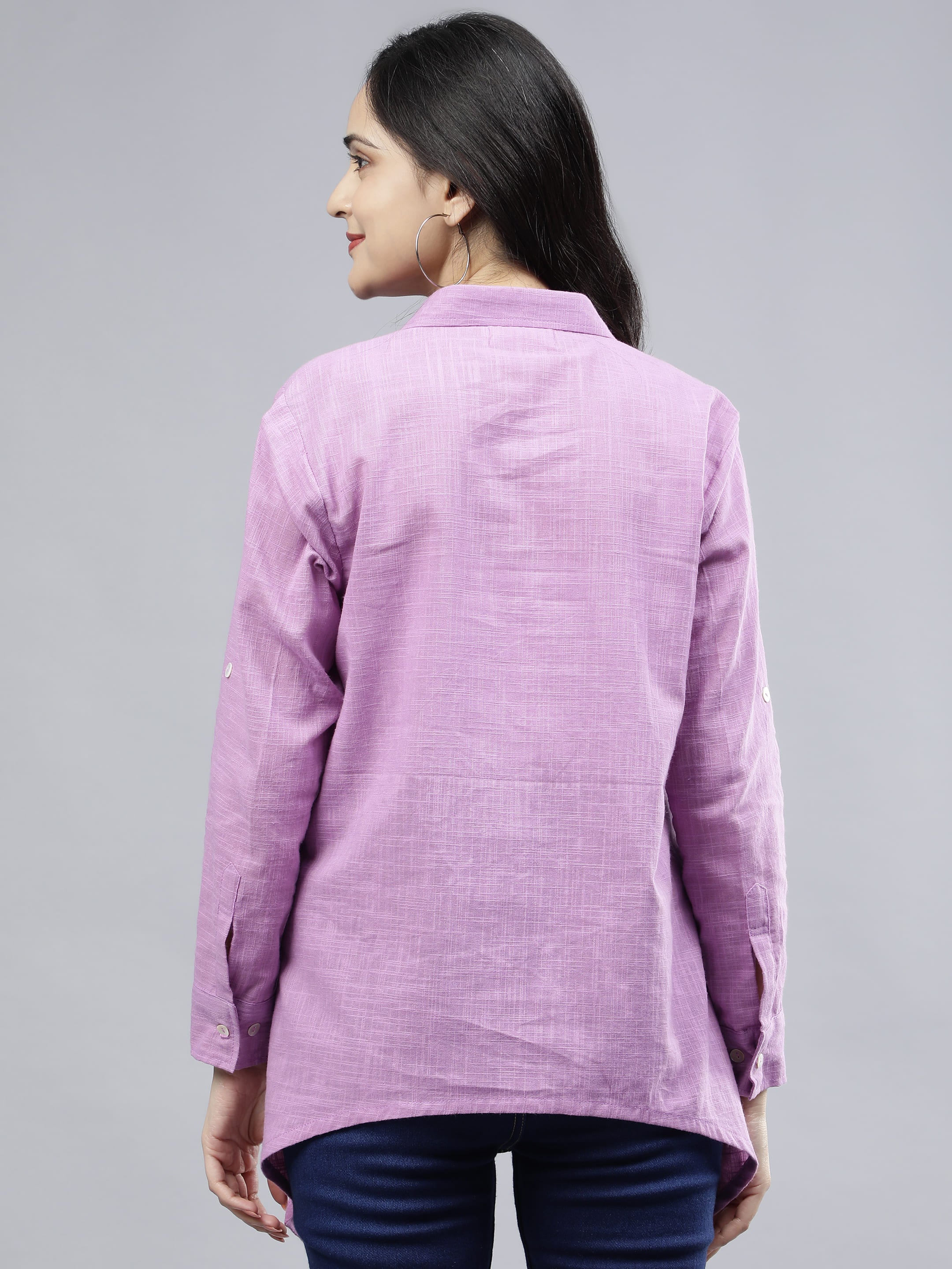 Stylized Placket Collar Top Purple