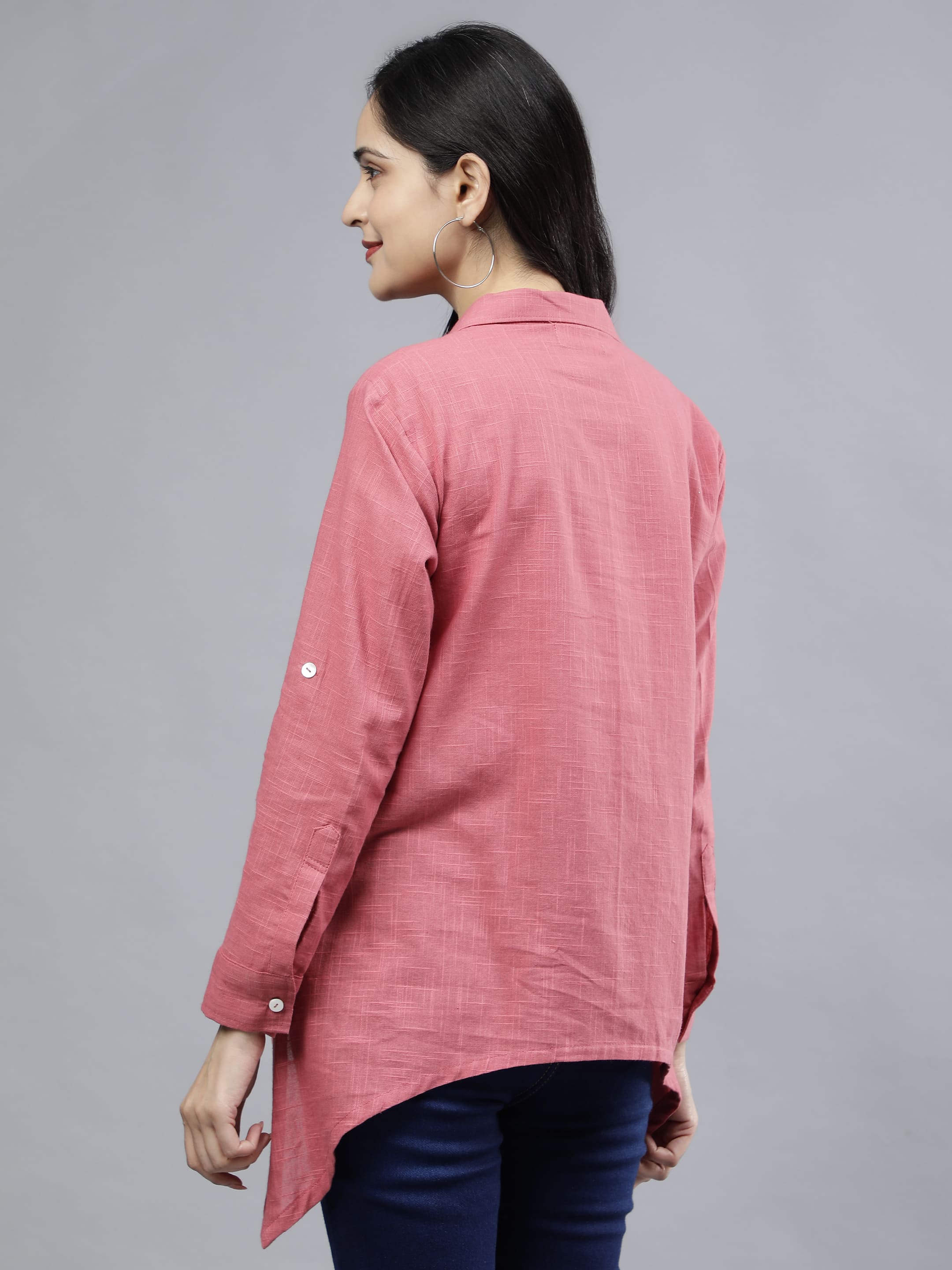Stylized Placket Collar Top Pink