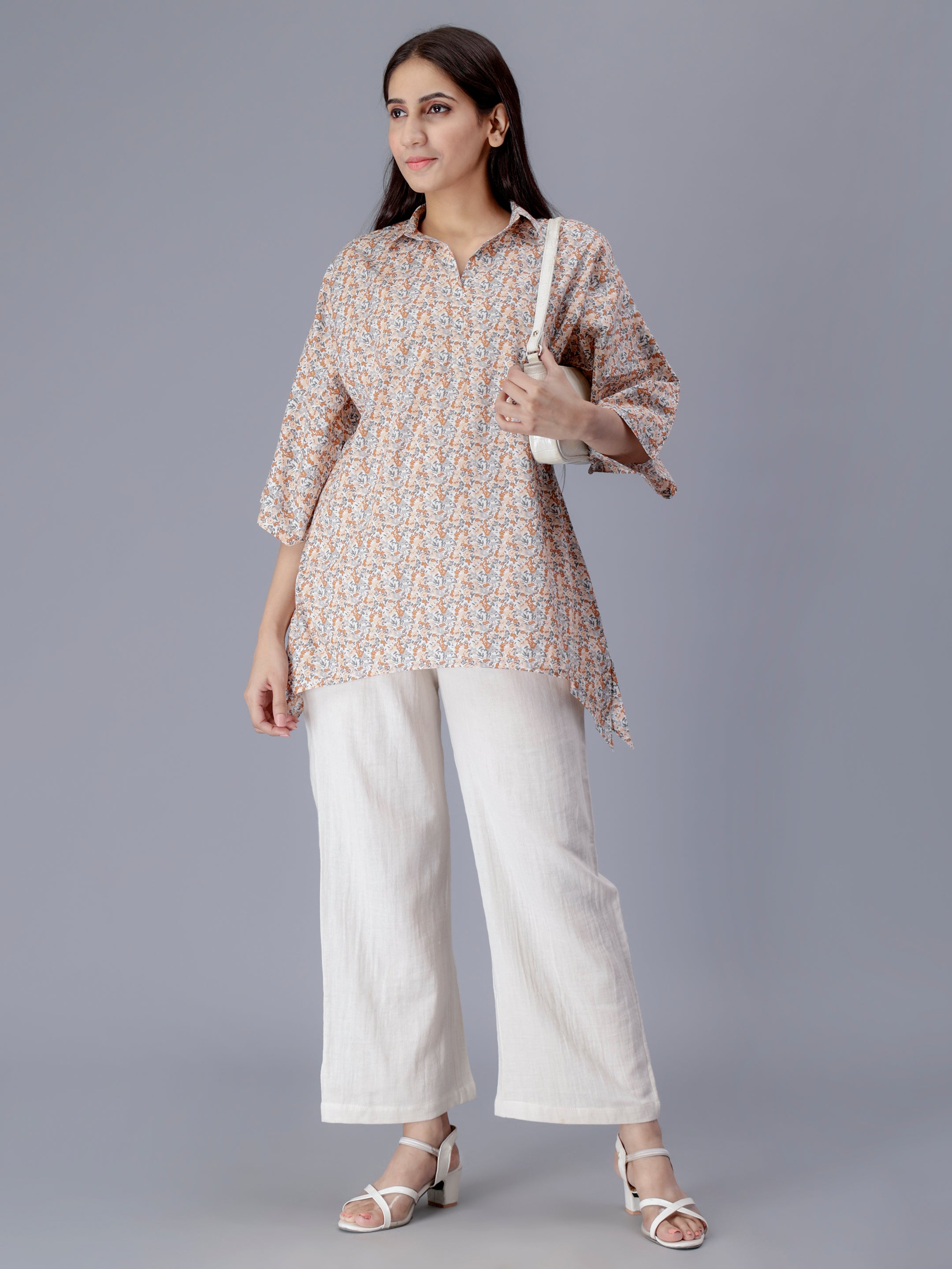 Printed Top & White Pants Co-ord set