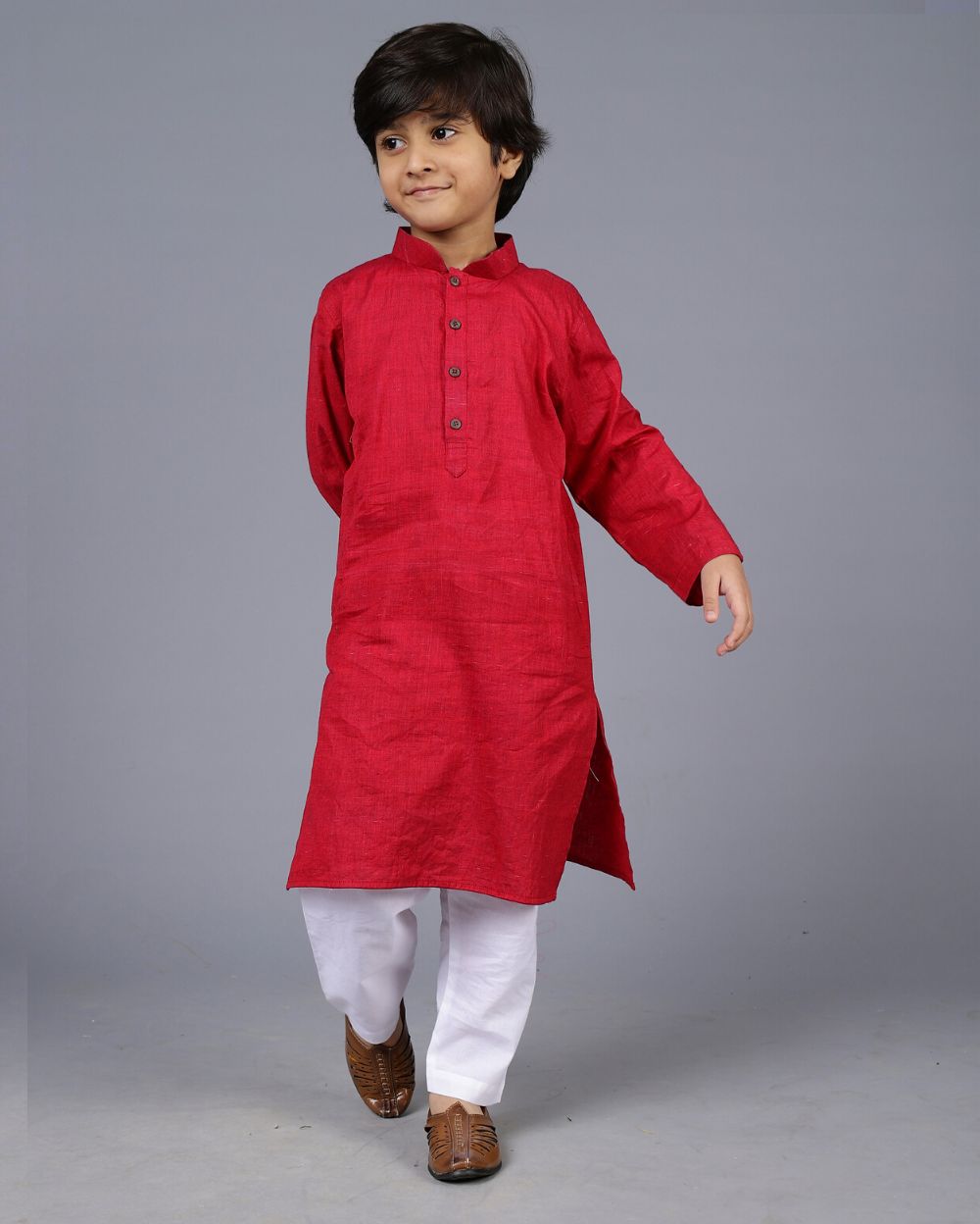 Printed Jacket, Maroon Kurta with White Pyjama (3 Pcs Set)