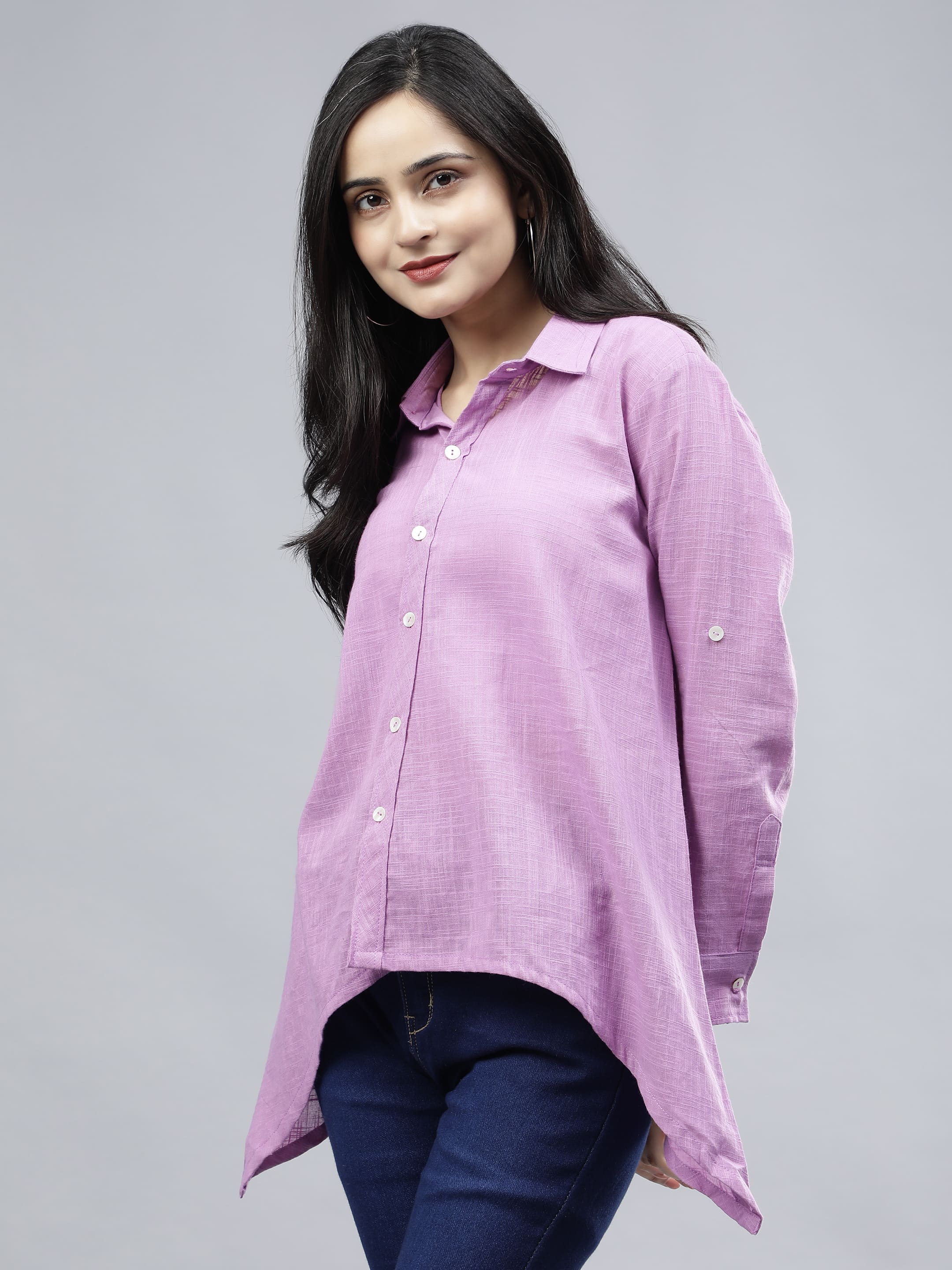 Stylized Placket Collar Top Purple