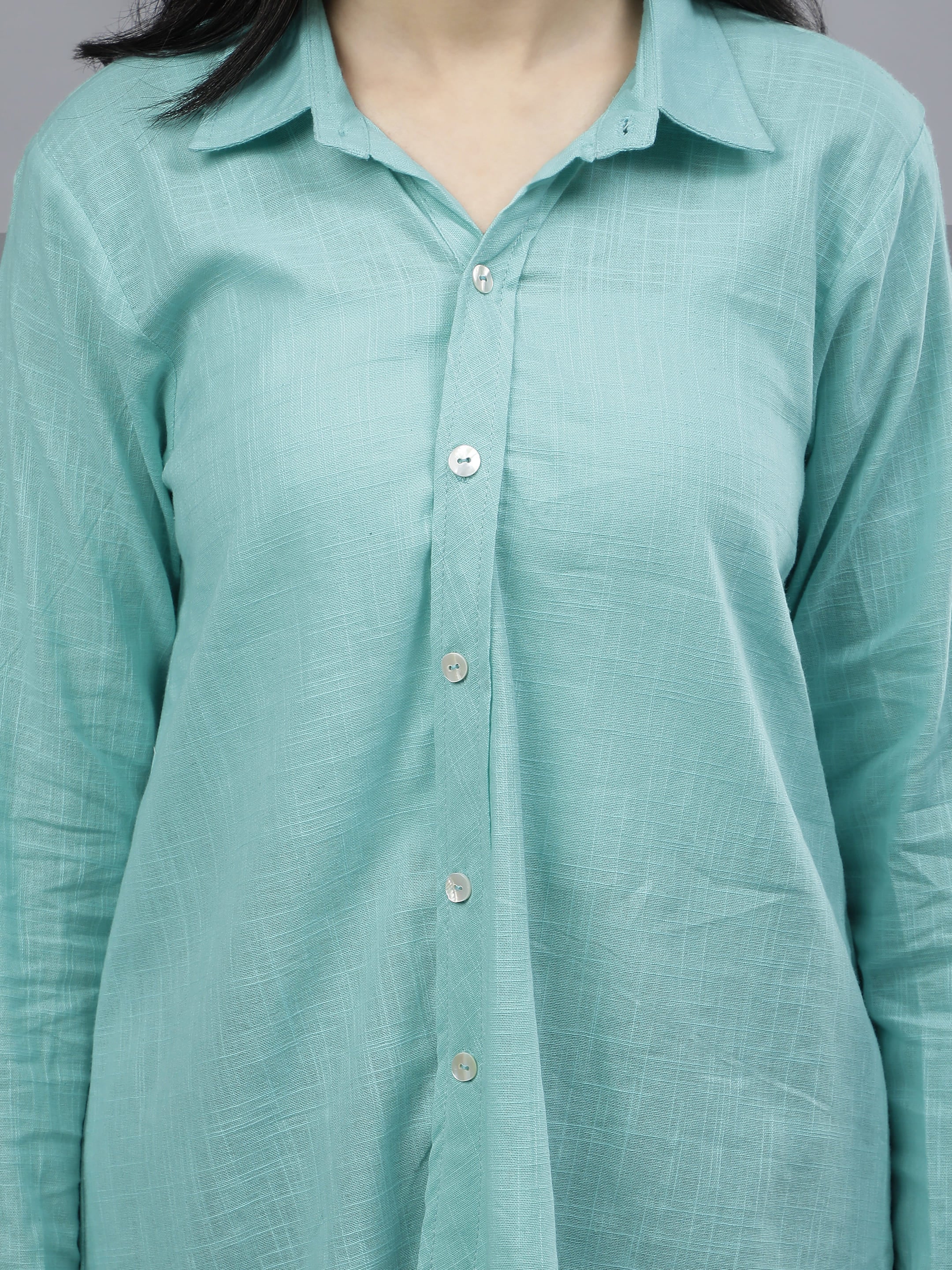 Stylized Placket Collar Top Blue