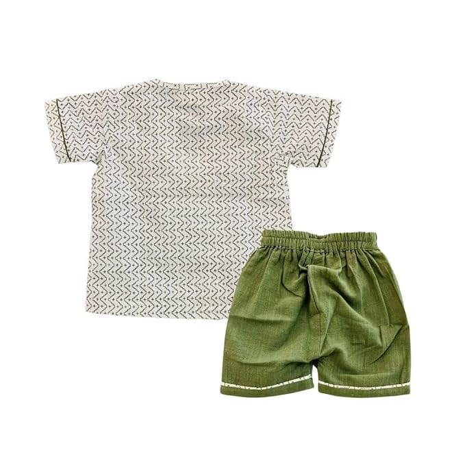 Geometric Top & Green Shorts Baby Set