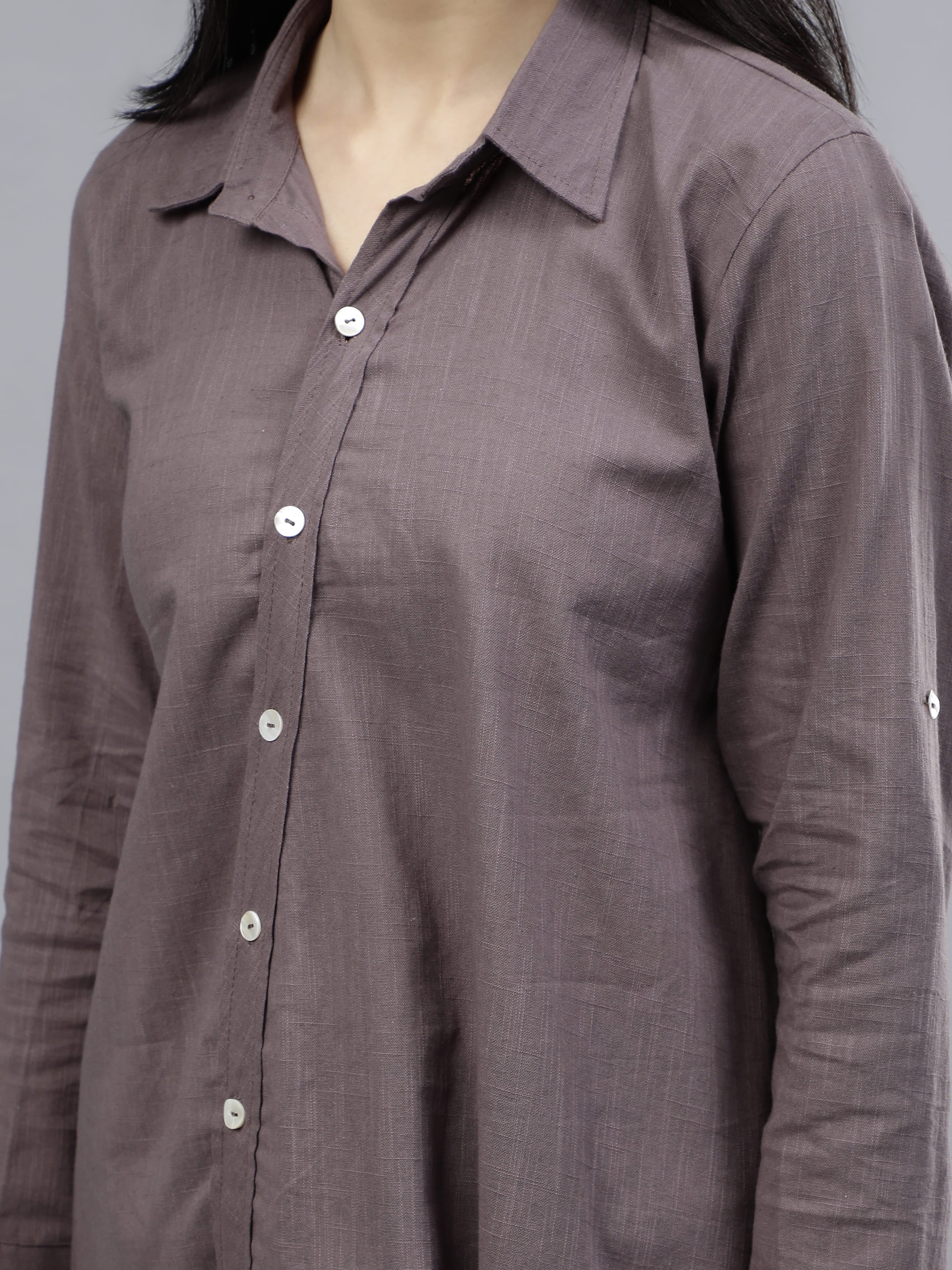 Stylized Placket Collar Top Grey