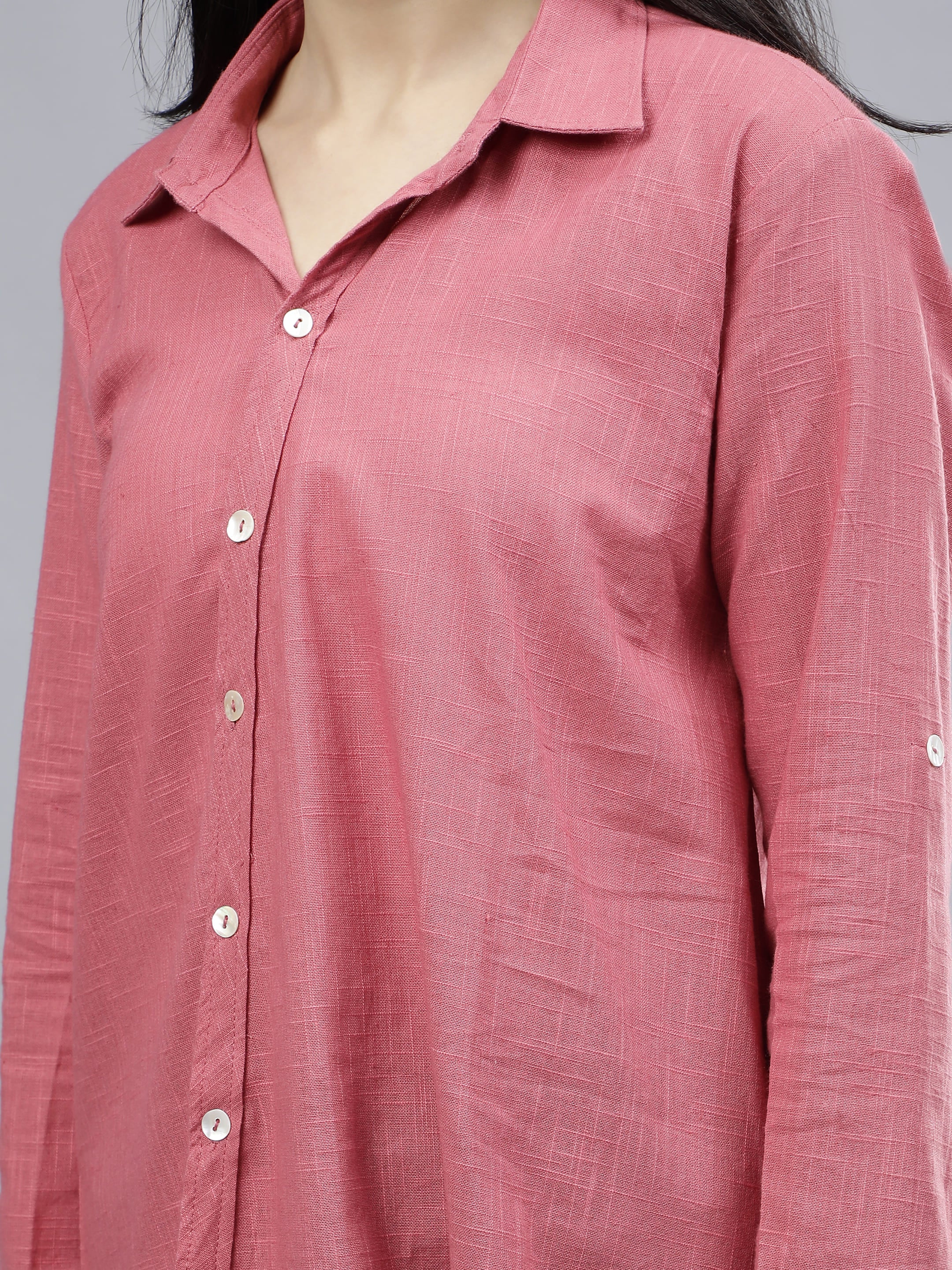 Stylized Placket Collar Top Pink