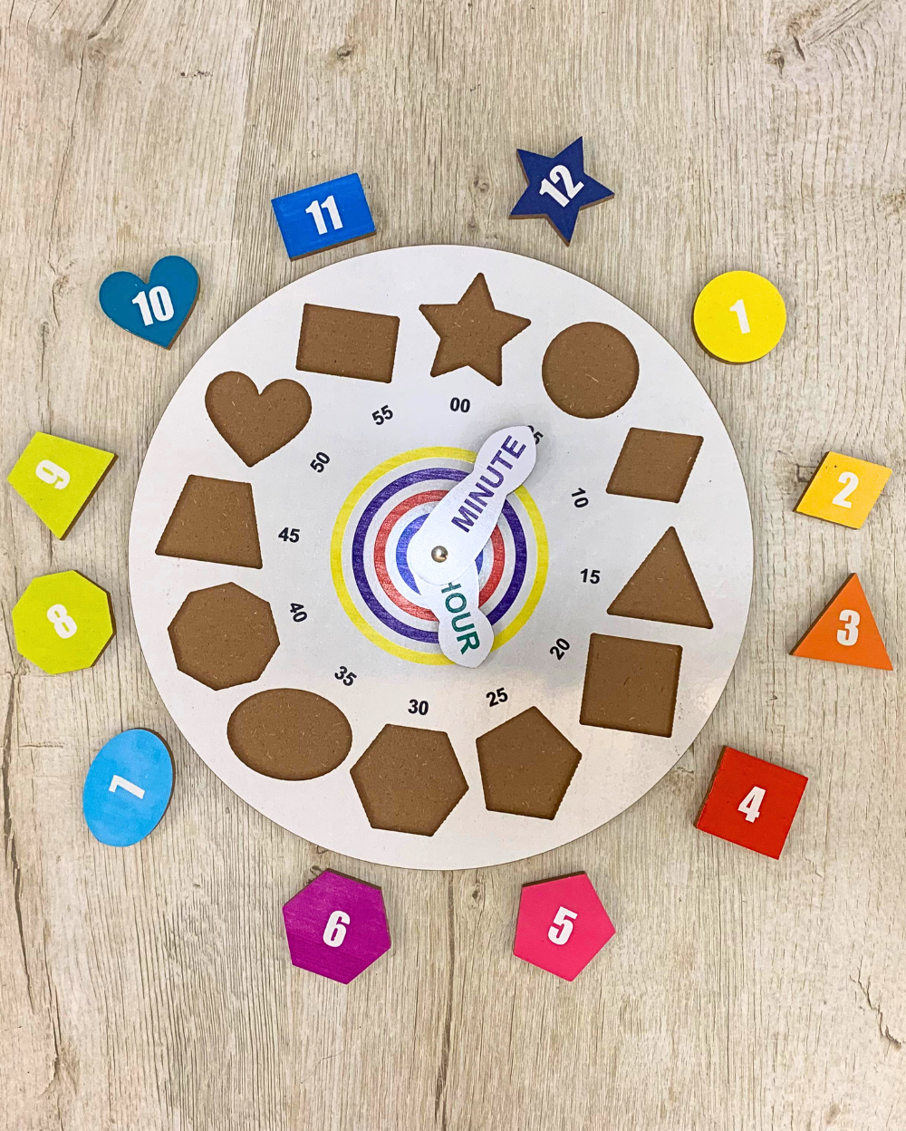 Wooden Clock Toy & Wooden Tangram Puzzle for Kids