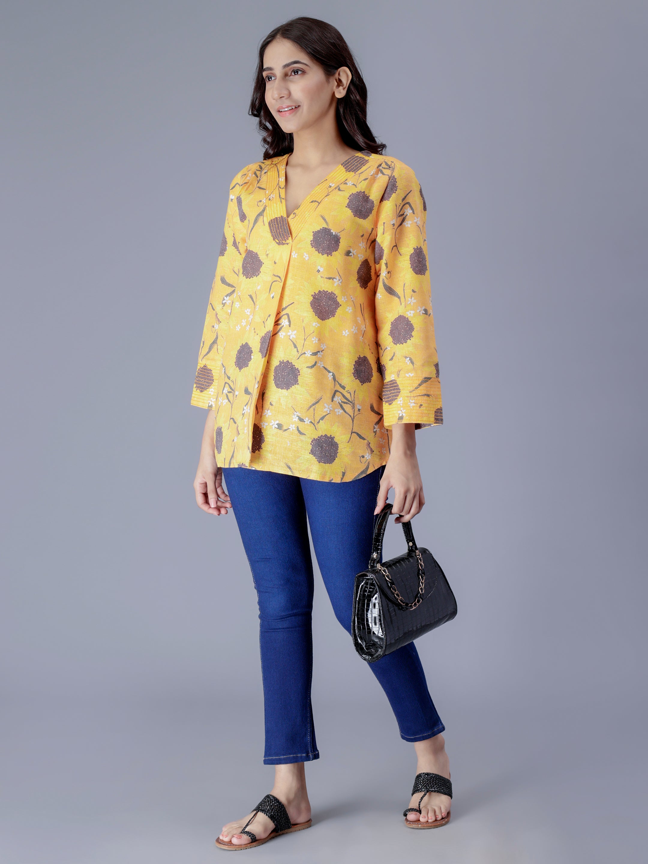 Printed V-Neck Top
