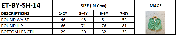 Green Shorts with Drawstrings Earthytweens Size Chart