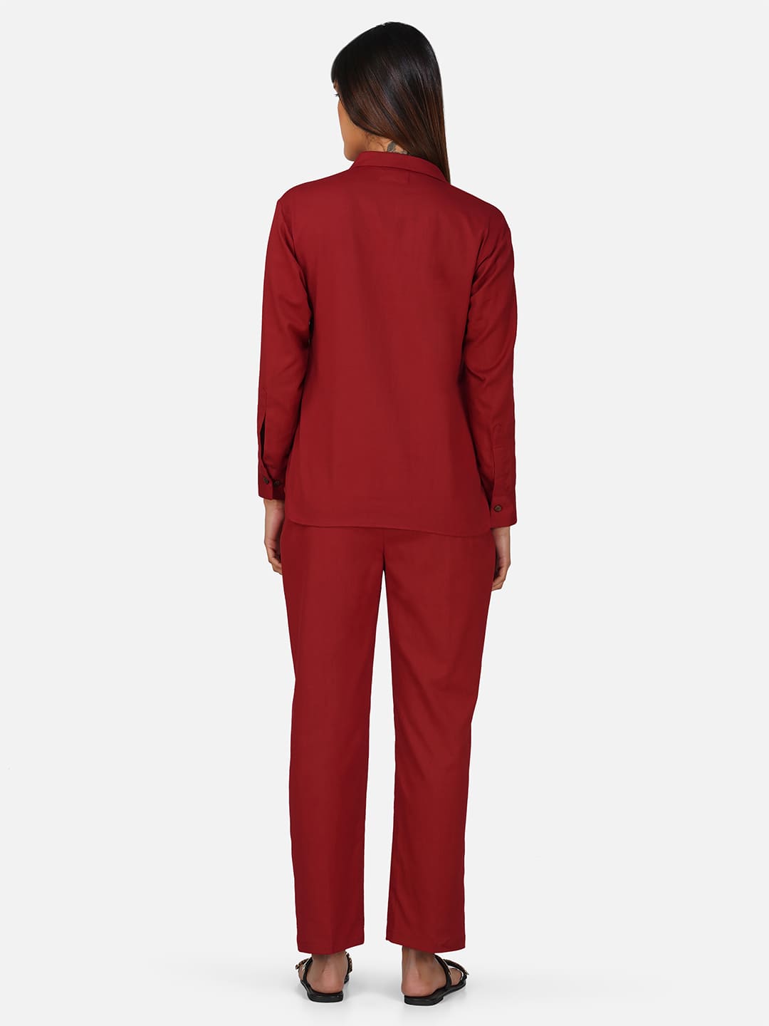 Solid Maroon Hand-Embroidered Cotton Flex Co-ord Set