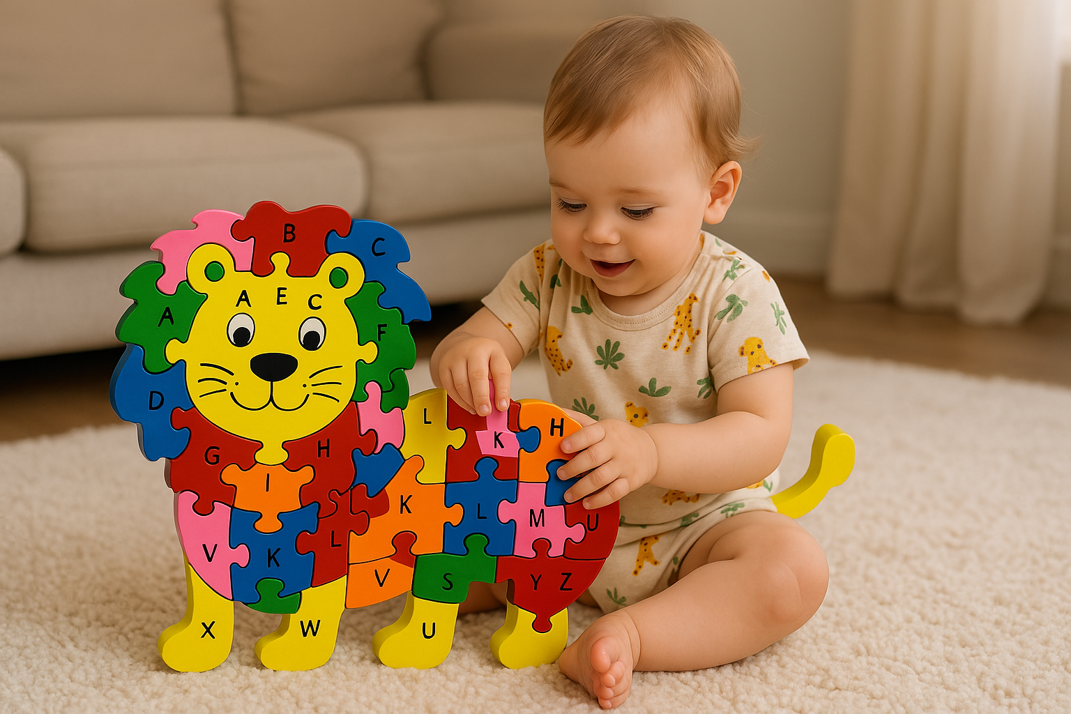 Wooden Lion Alphabet & Number Puzzle