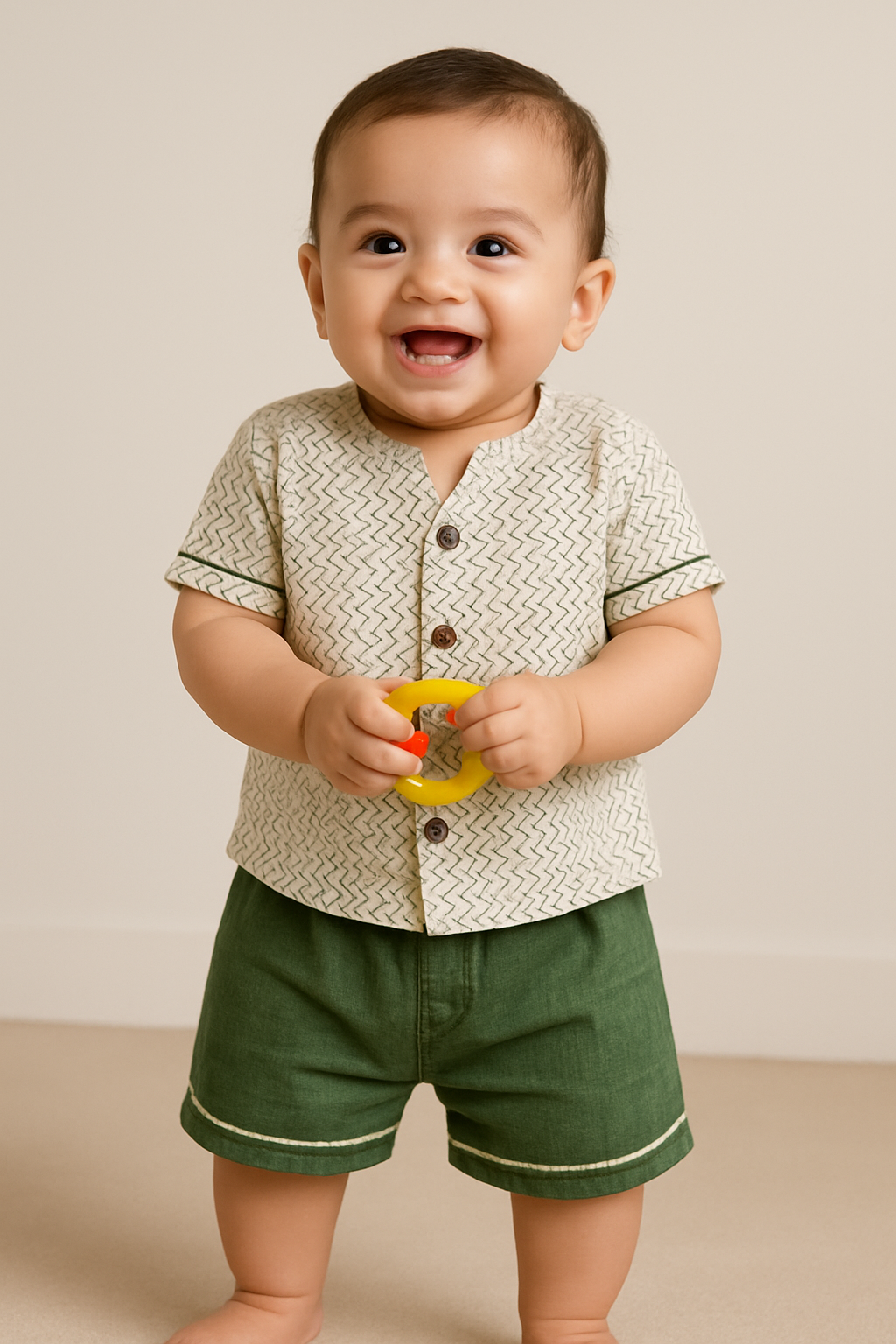 Geometric Top & Green Shorts Baby Set