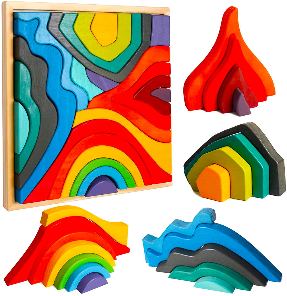Rainbow Stacker Large - 12 Pcs + Nature Based 4 Elements stacker