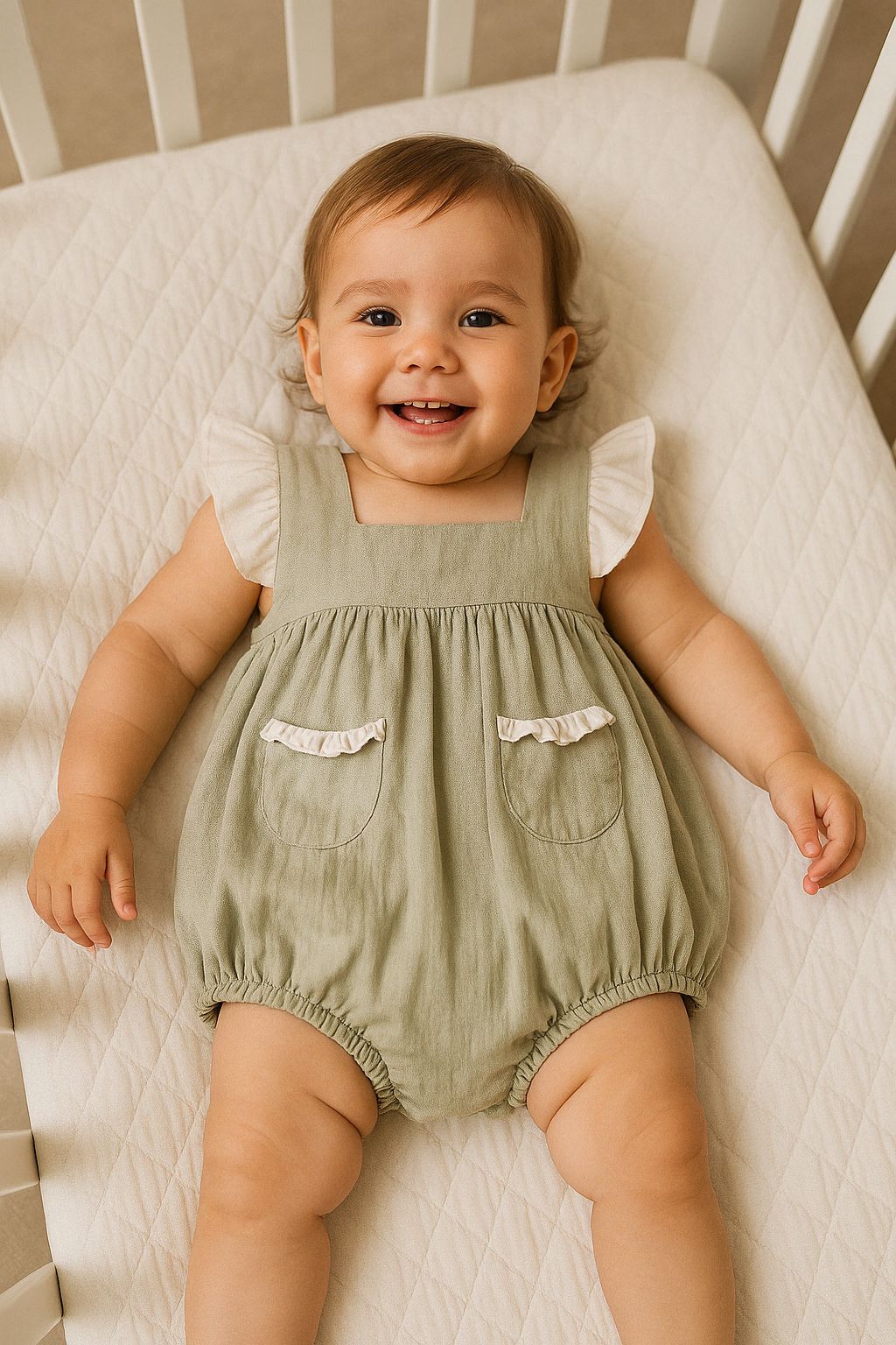 Double Cotton Green Frill Onesie