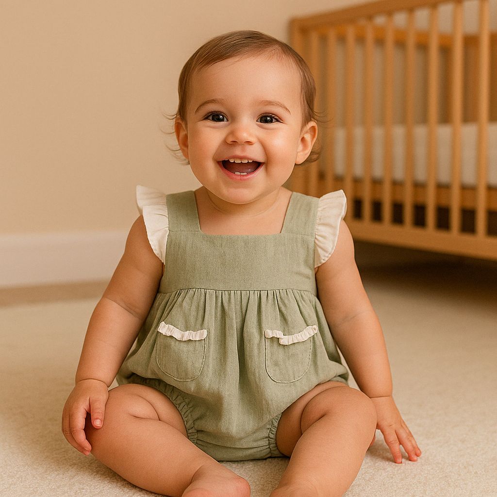 Double Cotton Green Frill Onesie