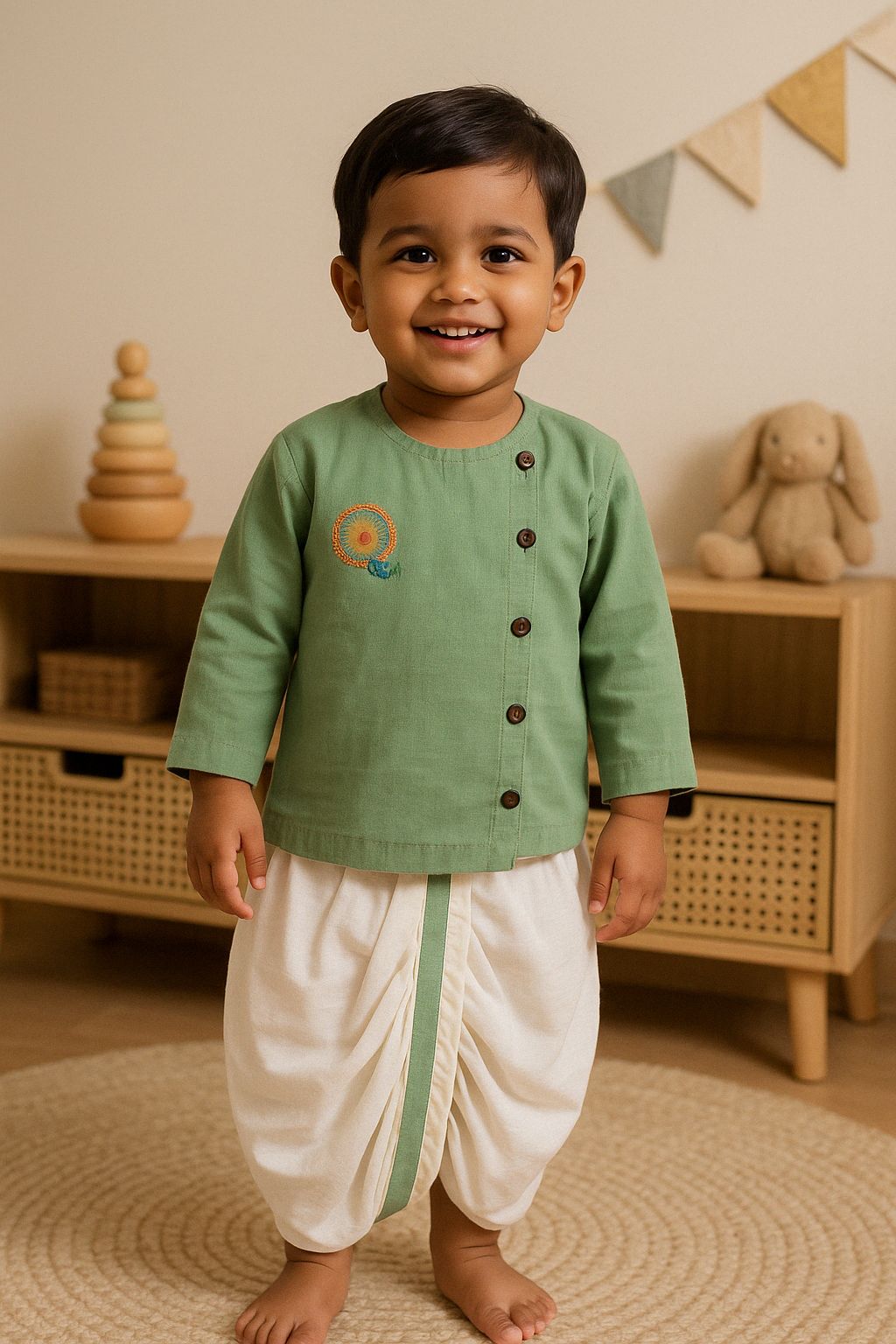 Peacock Pista Green Baby Dhoti Kurta Set