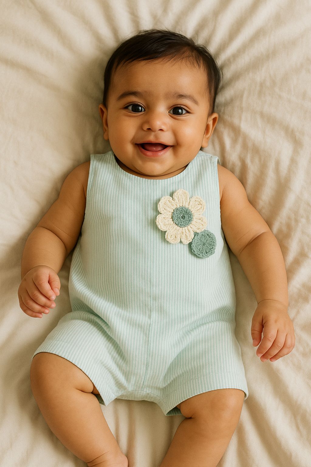 Crochet Flower Striped Dungarees