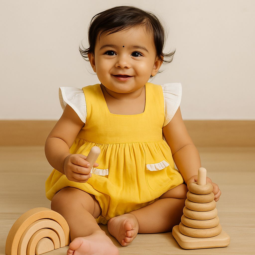 Double Cotton Yellow Frill Onesie