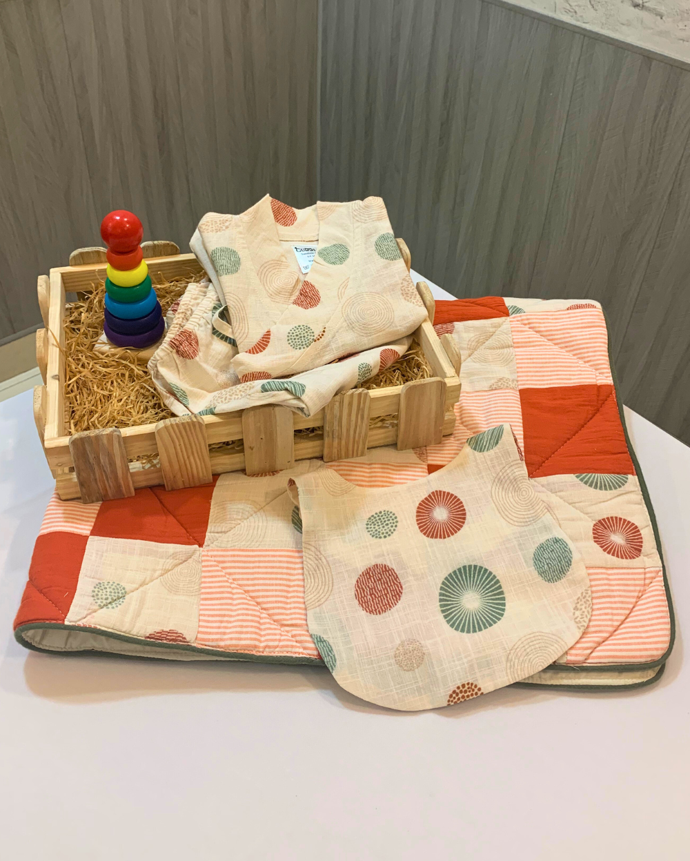 Newborn Baby Gift Box (Set of 4) | Orange Patchwork | Ideal for 0-12months