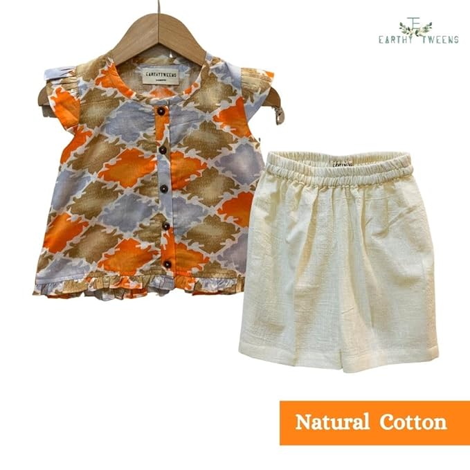 Abstract printed top & white shorts Baby Set