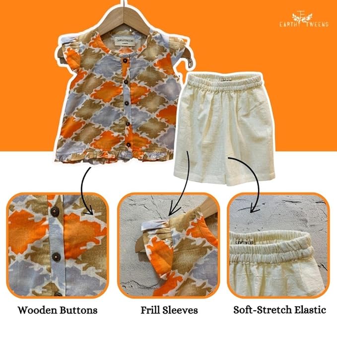 Abstract printed top & white shorts Baby Set