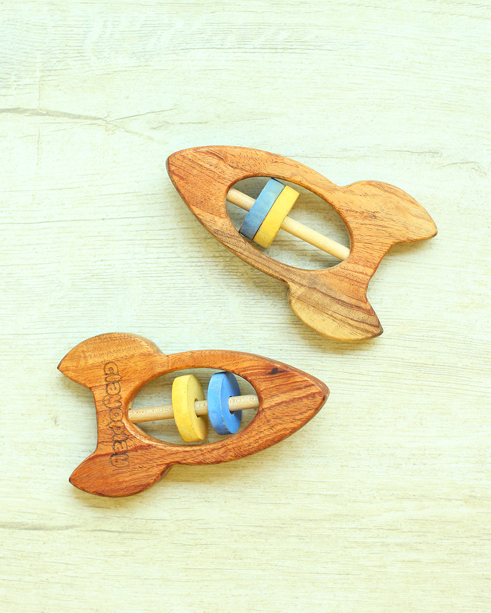 Neem Wood Rattle Toys for Babies Earthytweens (horse + Bird + Rocket + Heart)