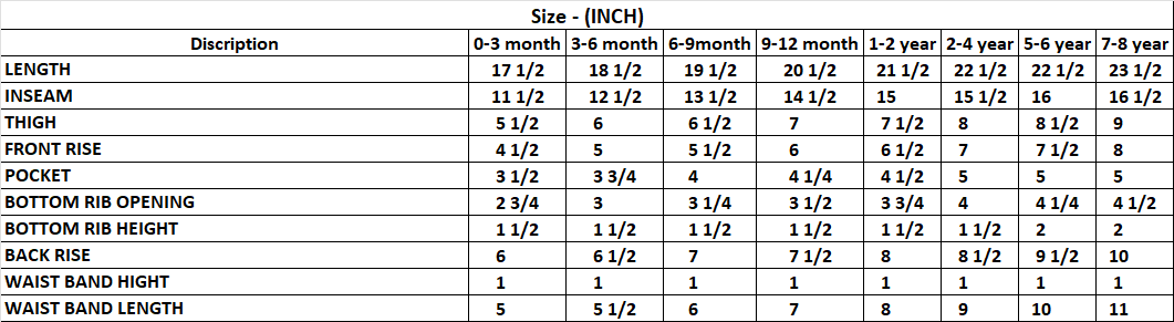 Printed Jogger Size Chart