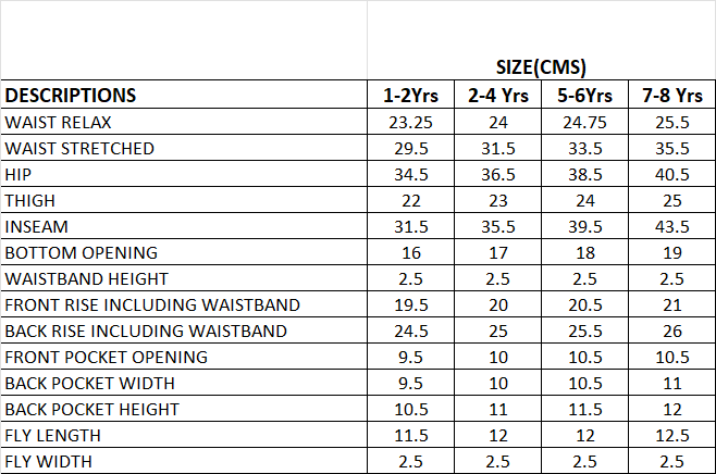 High-Rise Muddy Pants Size Chart