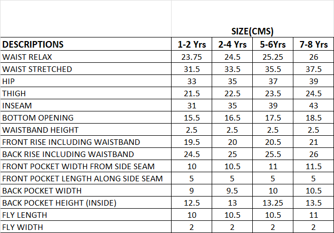 Earthy Green Smart Pants Size Chart