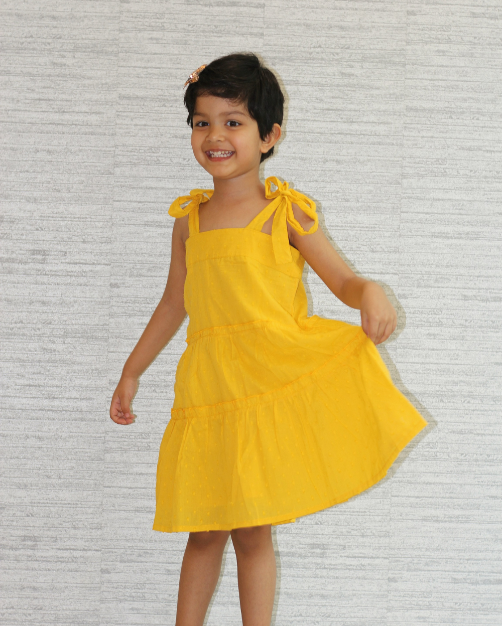 Marigold Tie-Up Tier Dress for Girls