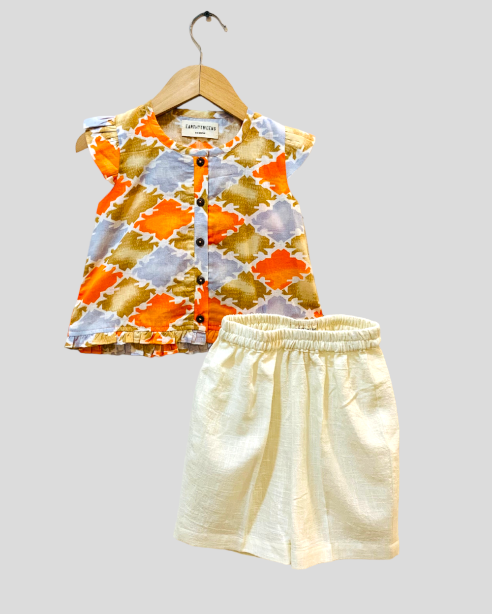 Abstract printed top & white shorts Baby Set