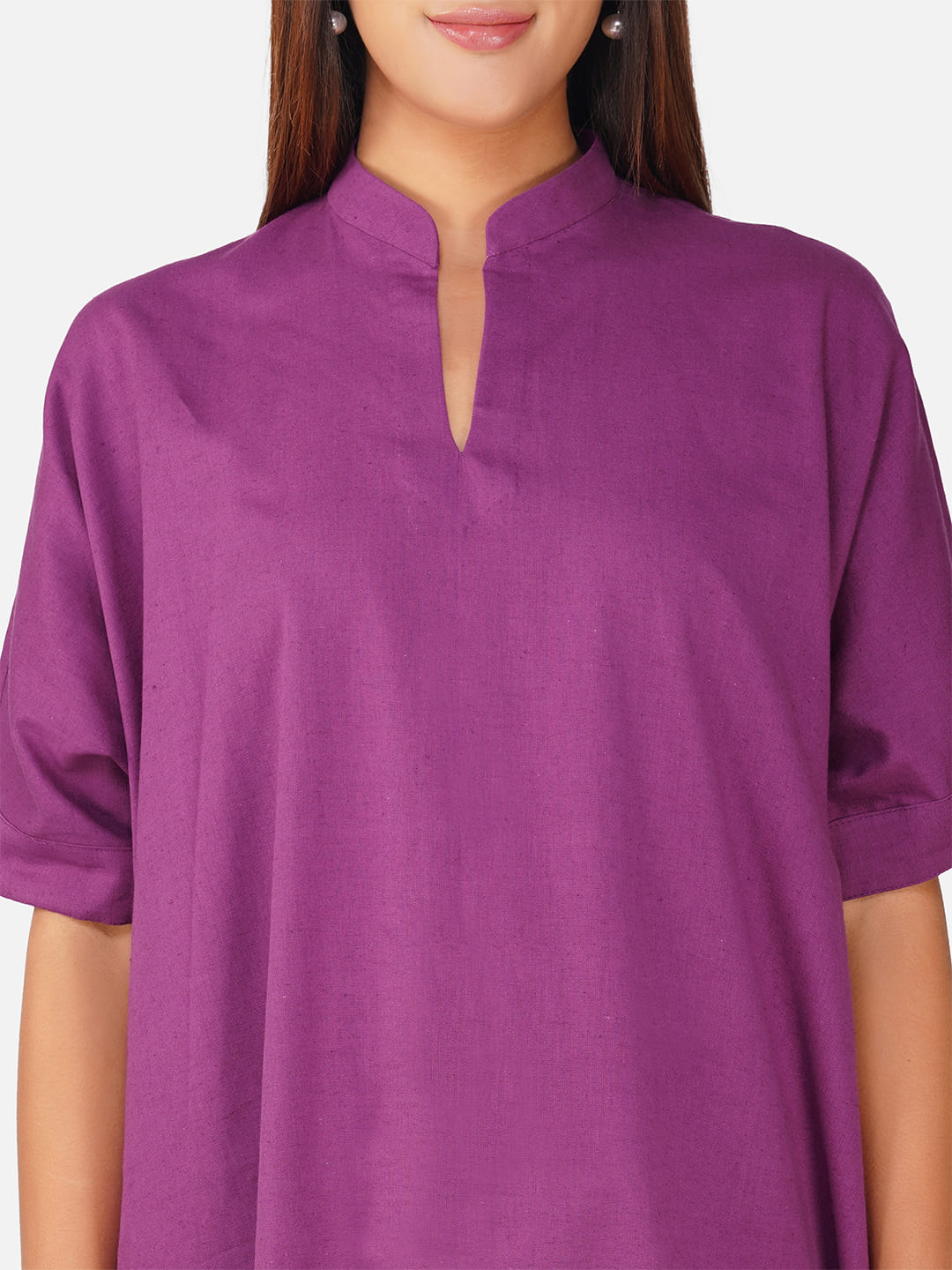 Purple V-Neck Cotton Slub Kaftan Top