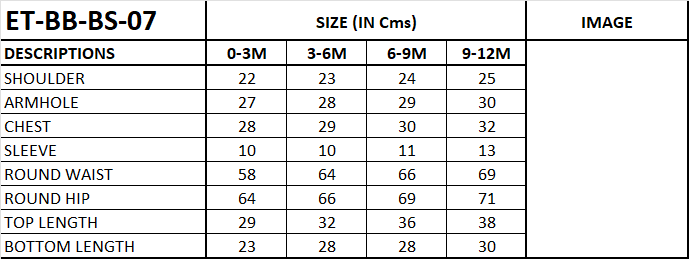 Geometric Baby Top & Green Shorts Set Size Chart