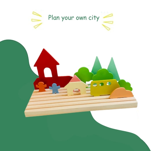 Plan City Toy - 12 Pieces of Houses, Cars, Trees, and People