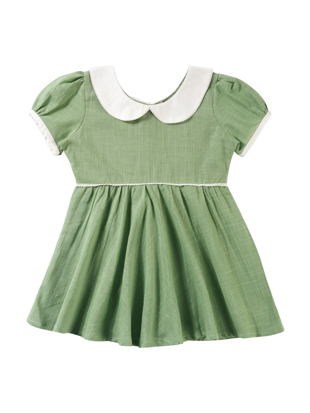 Pure Cotton Slub Pishta Green Dress