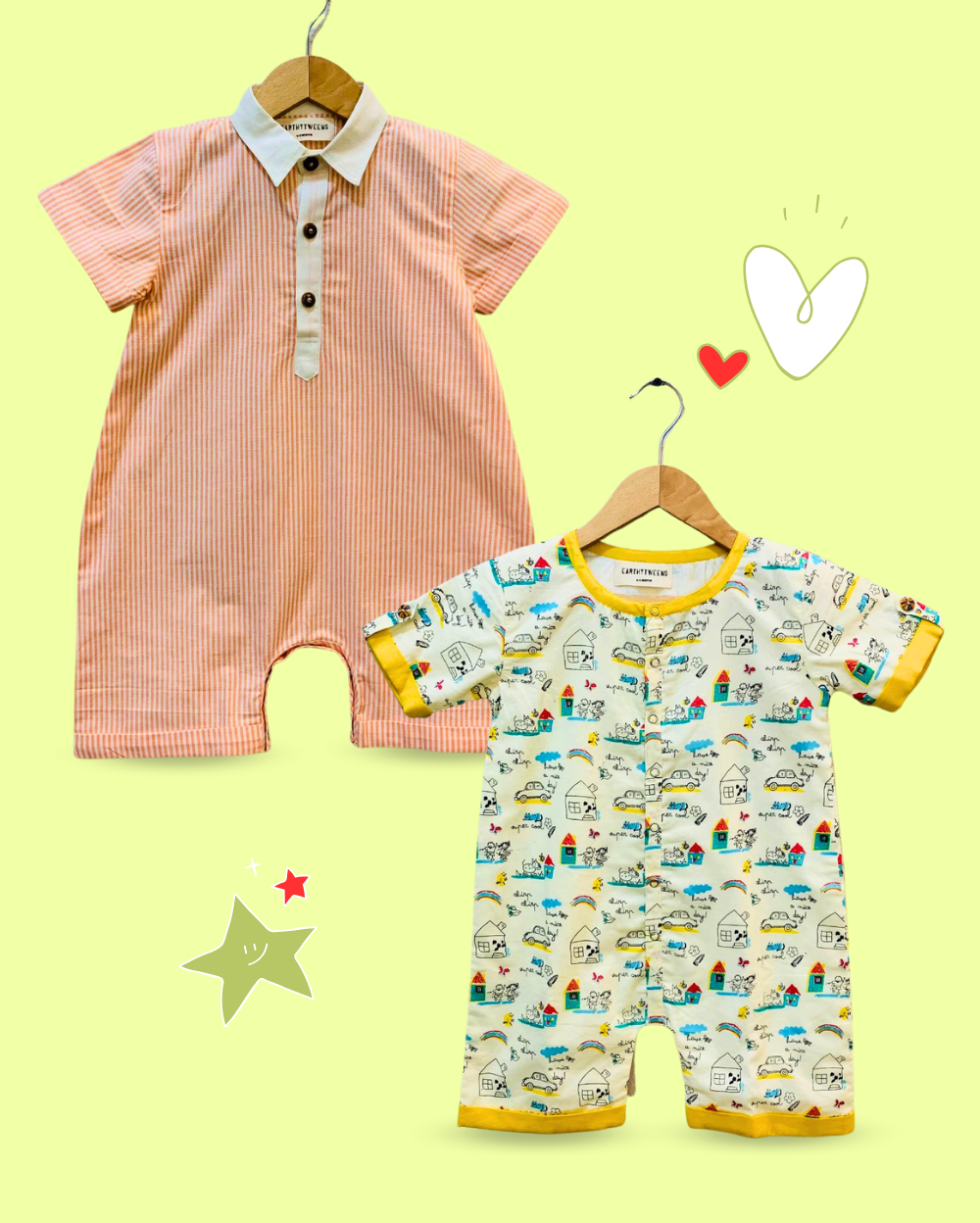 100% Natural Cotton Rompers for Baby Boy - 2 Piece Set
