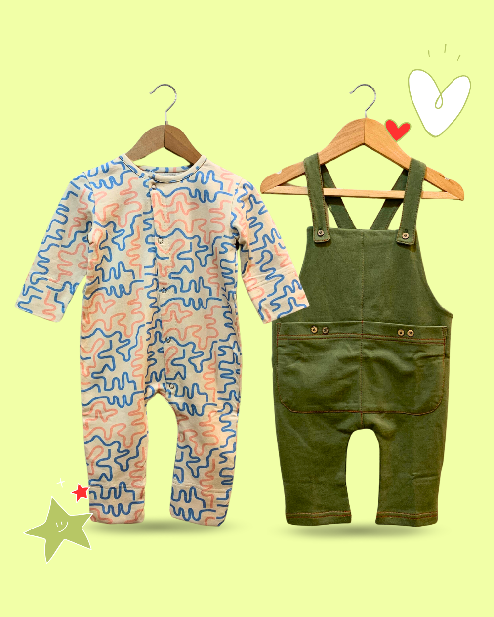 Organic Cotton Romper & Dungarees for Babies - 2 Pieces Set