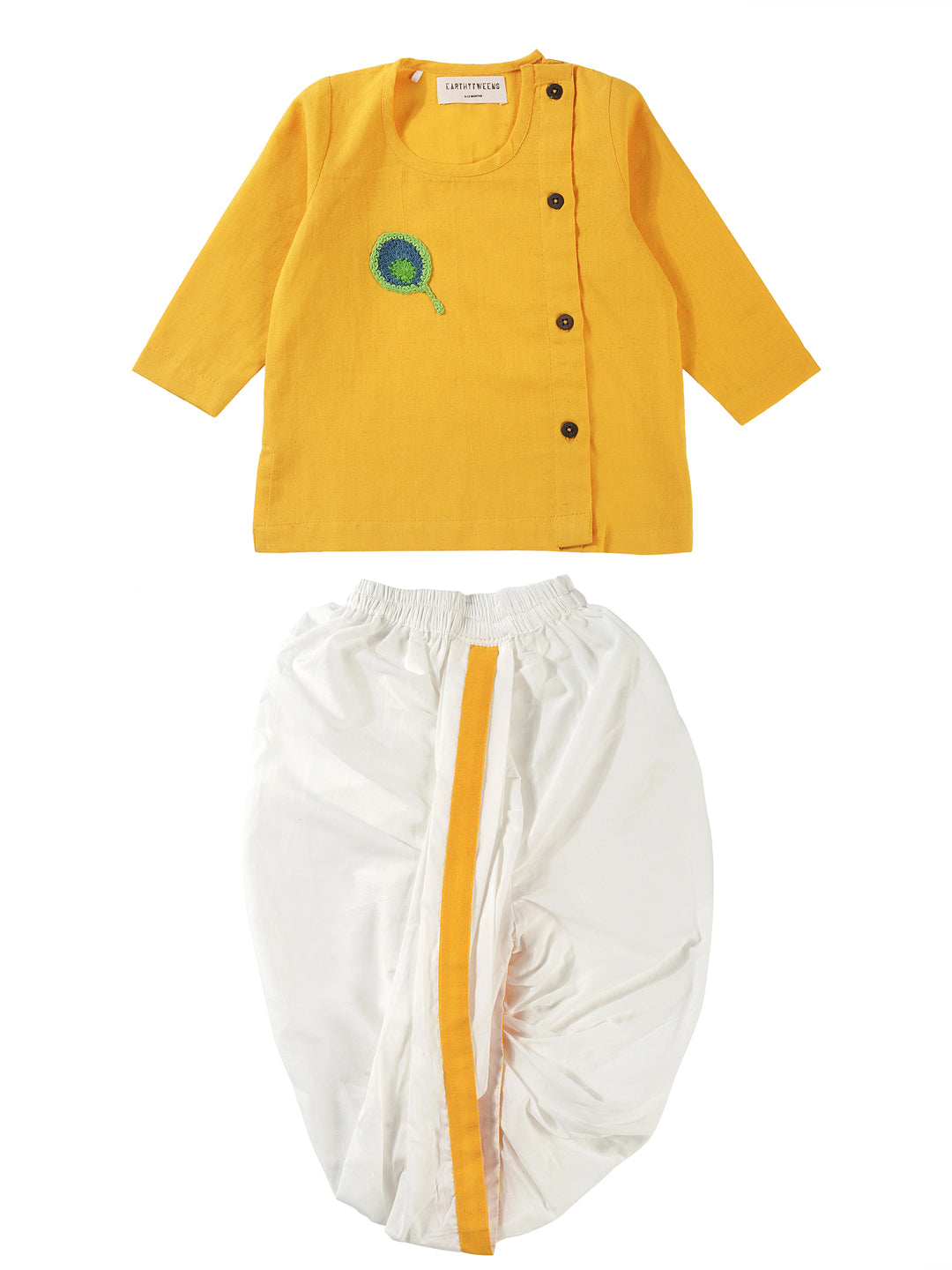 Peacock Bliss Ochre Baby Dhoti Kurta Set