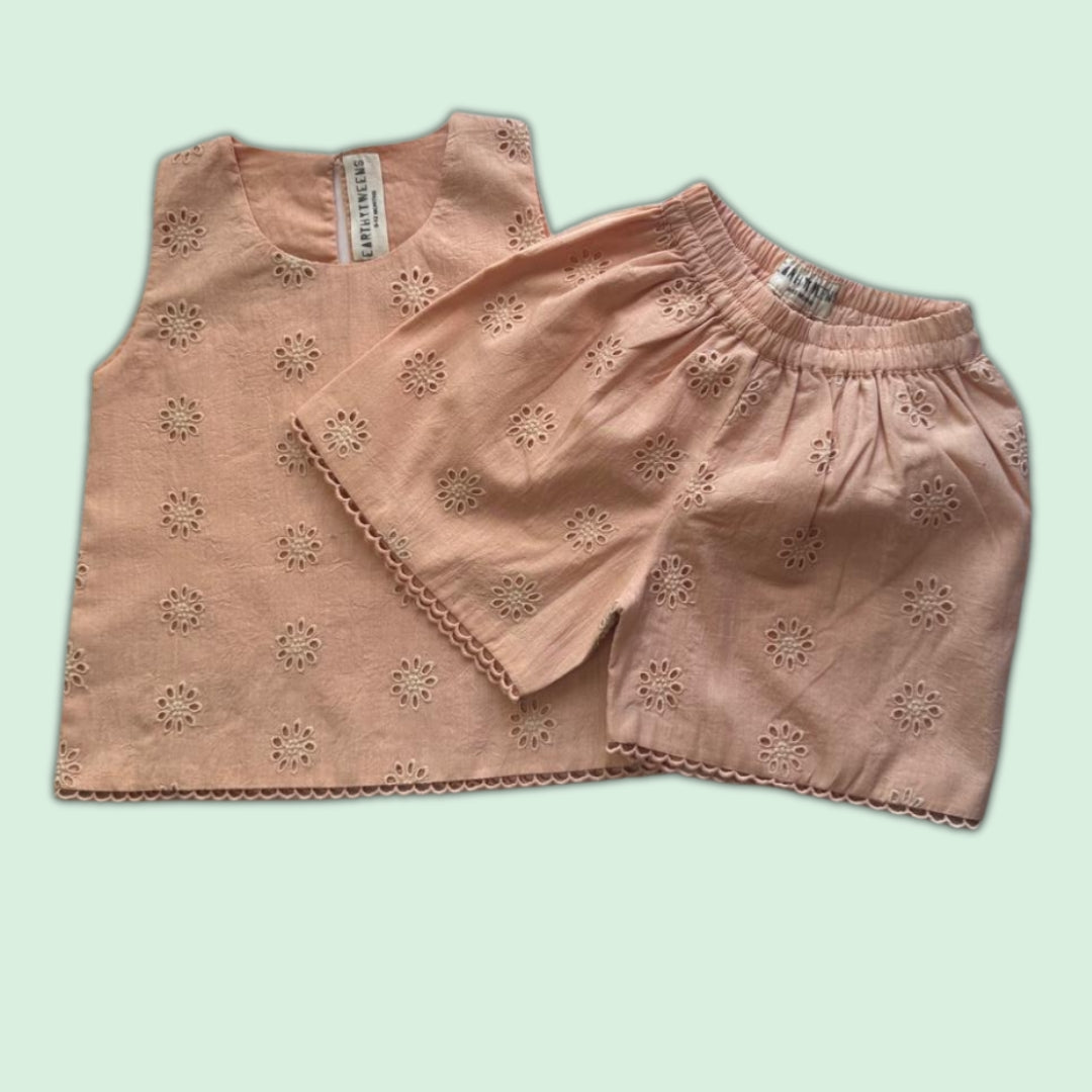 Peachy Charm – Embroidered Cotton Summer Set