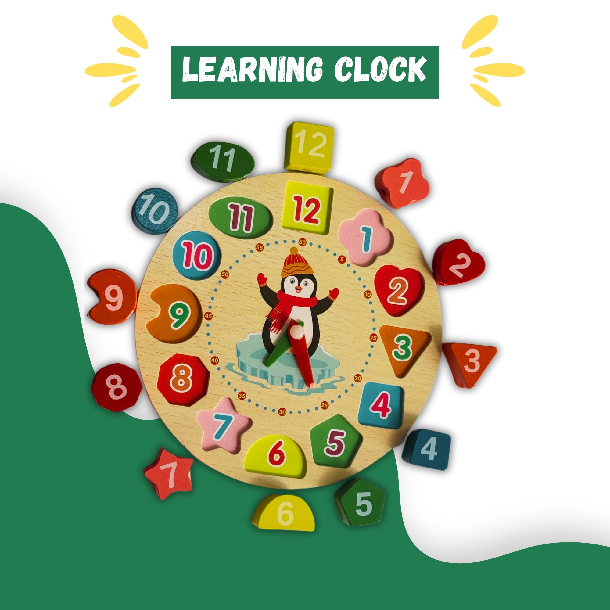 Wooden Clock & Lacing Beads Toy