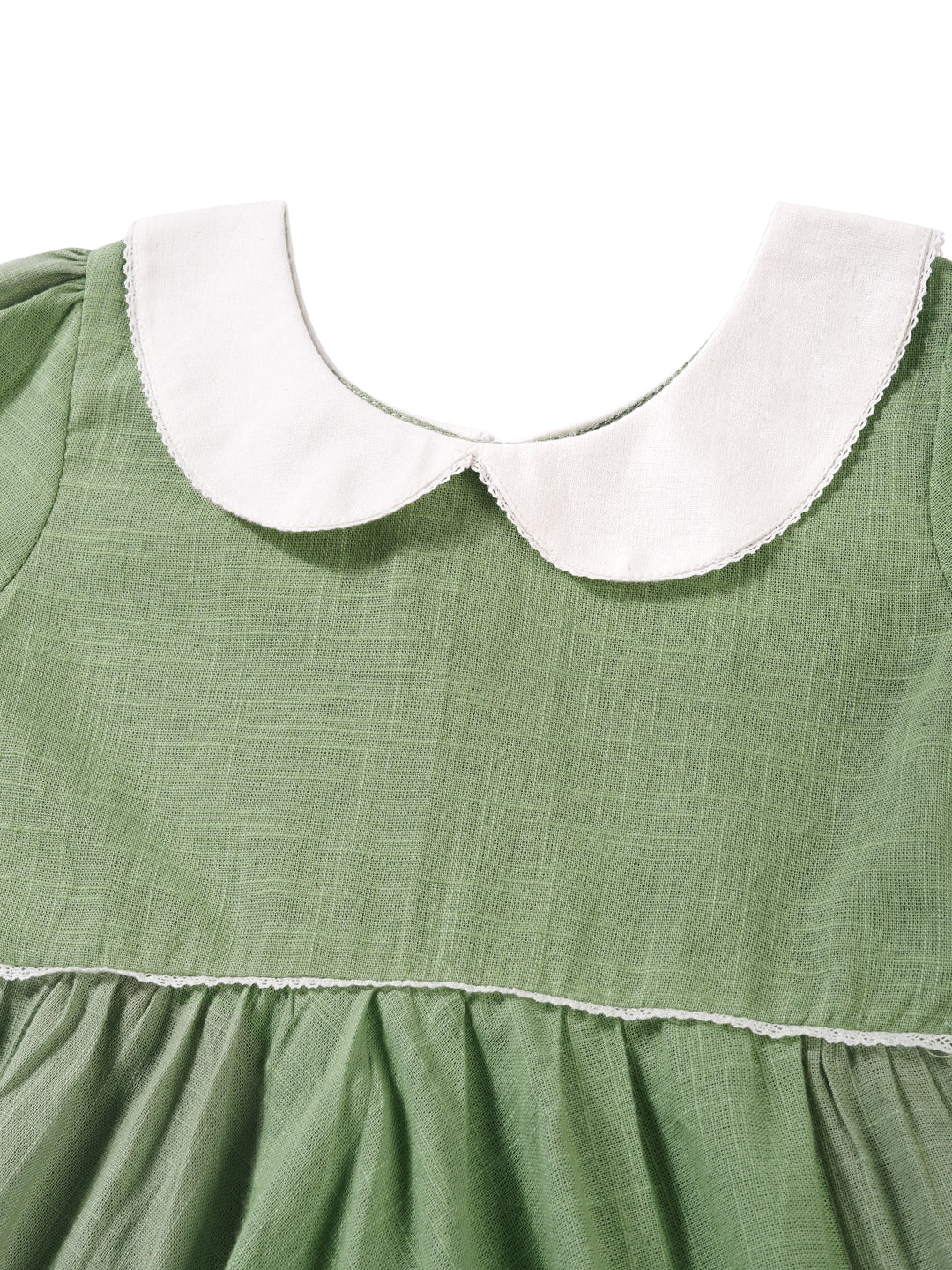 Pure Cotton Slub Pishta Green Dress