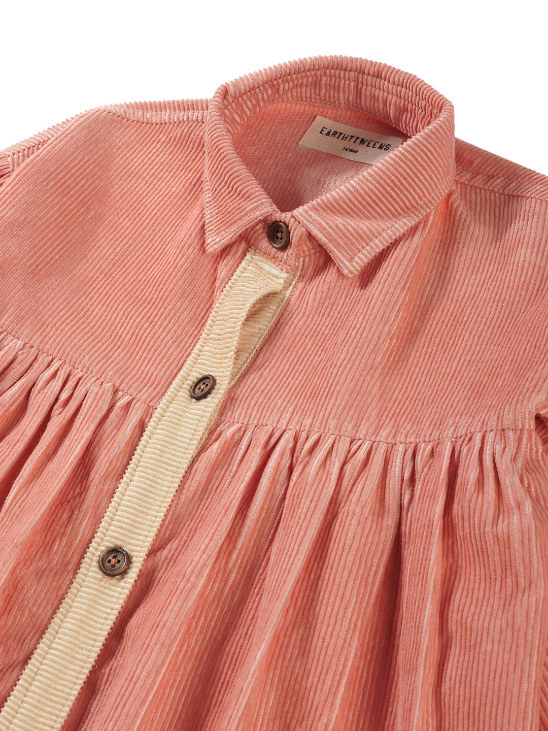 Natural Cotton Corduroy Autumn Dress - Coral Pink