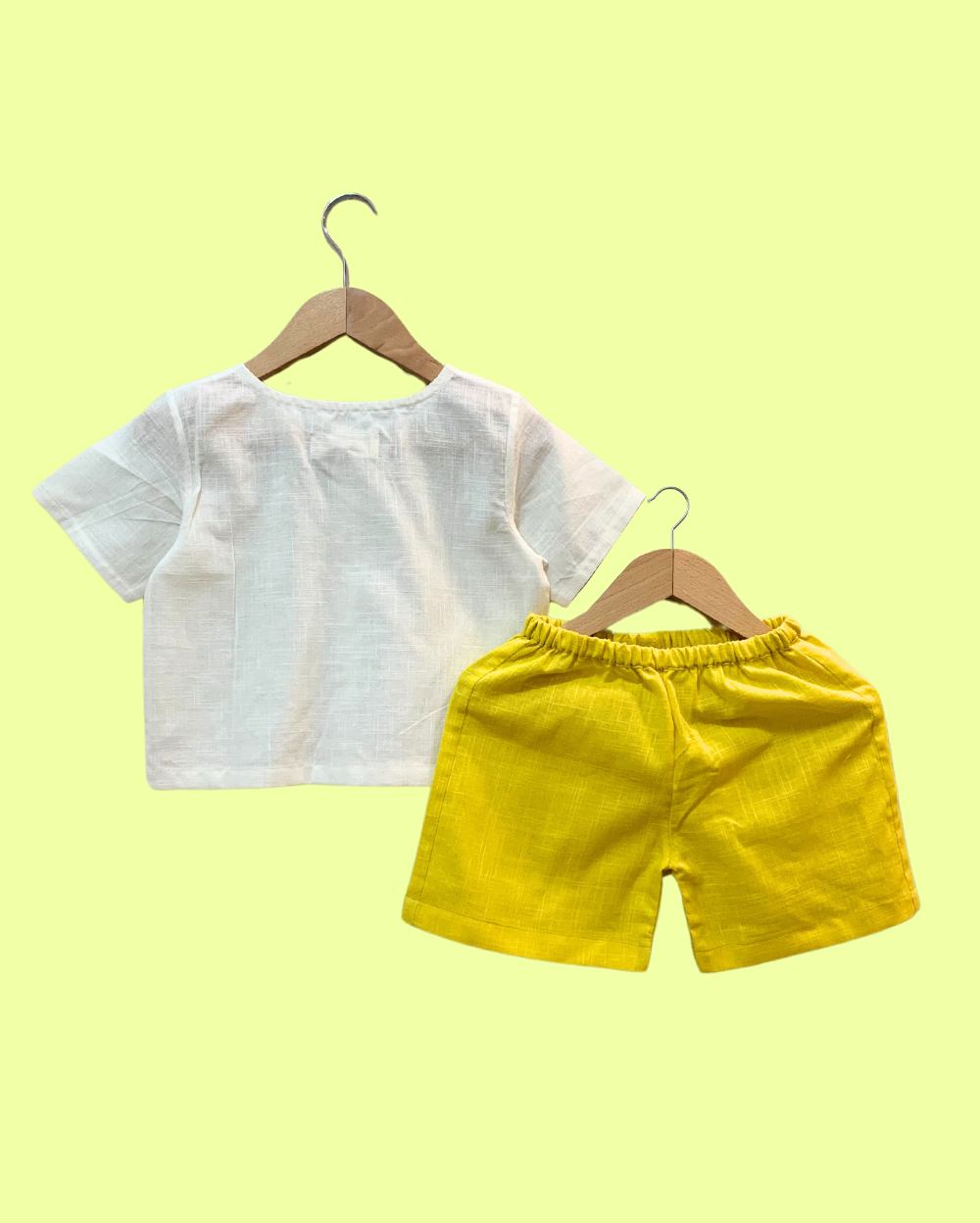 100% Cotton White Top & Yellow Shorts Baby Set & Green Frill Onesie for Baby Girls - 2 Piece Set